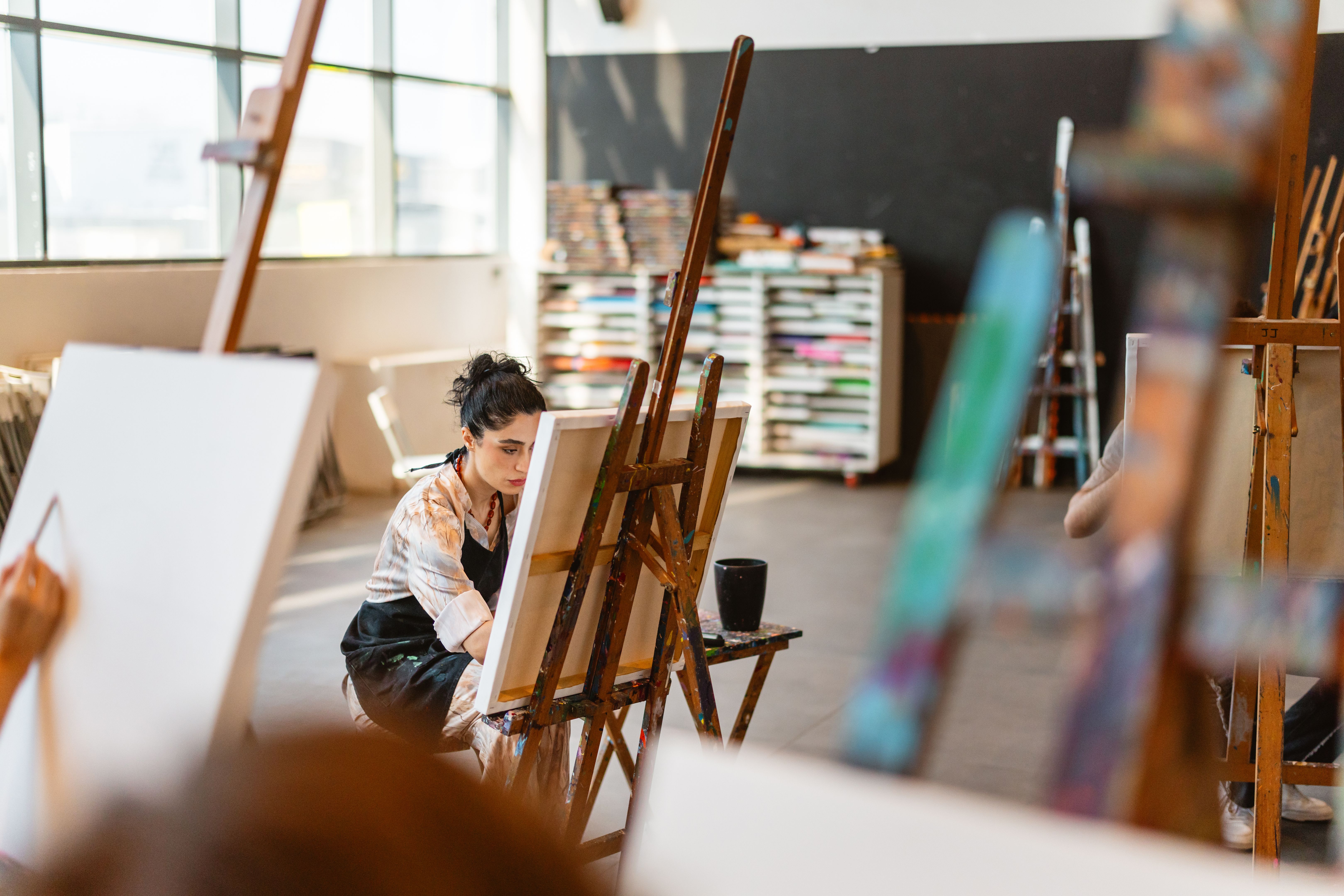 discussing with painters