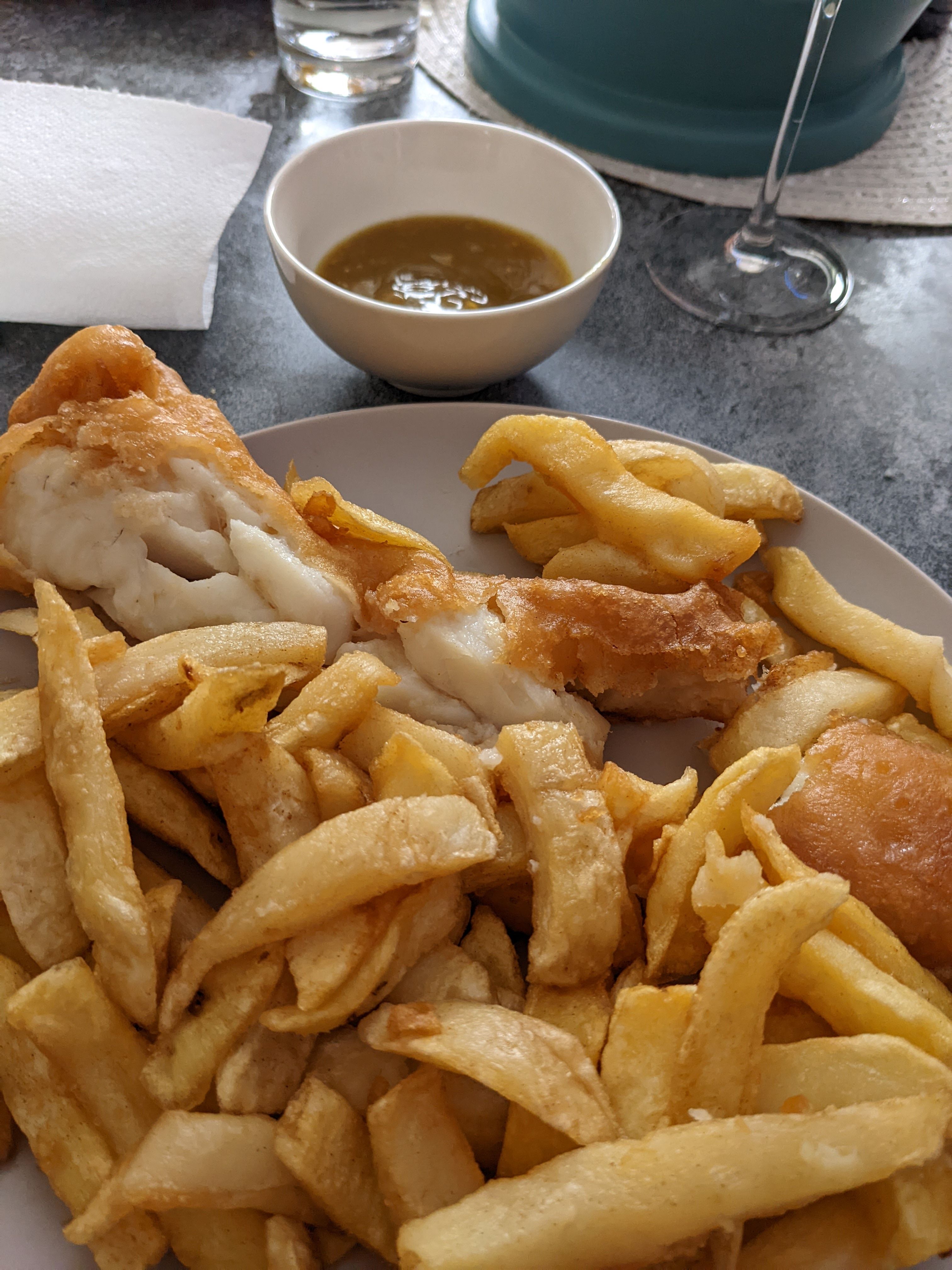 Fish and Chips London with curry sauce