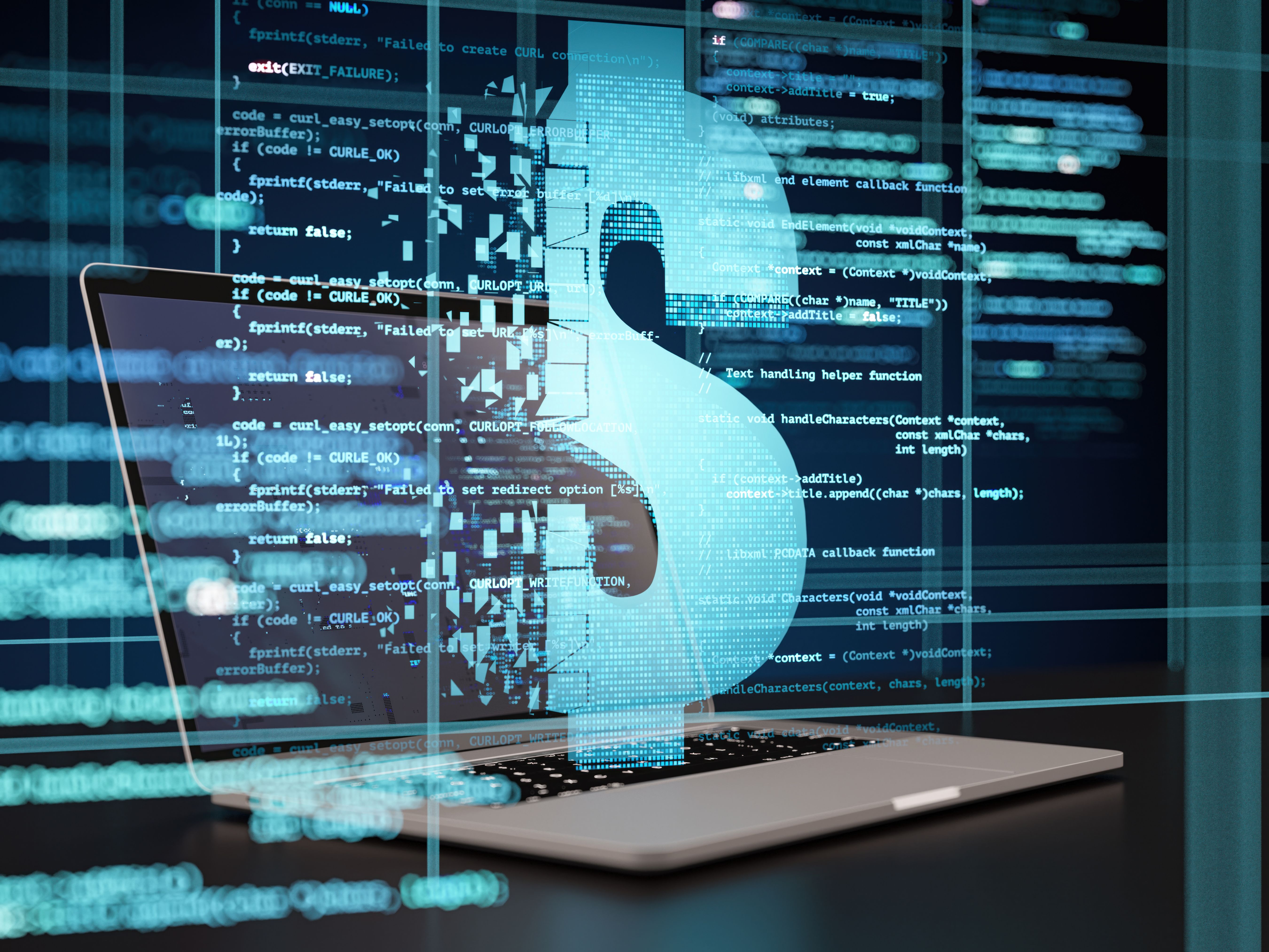 Digital Dollar Sign with a Computer Code on Laptop