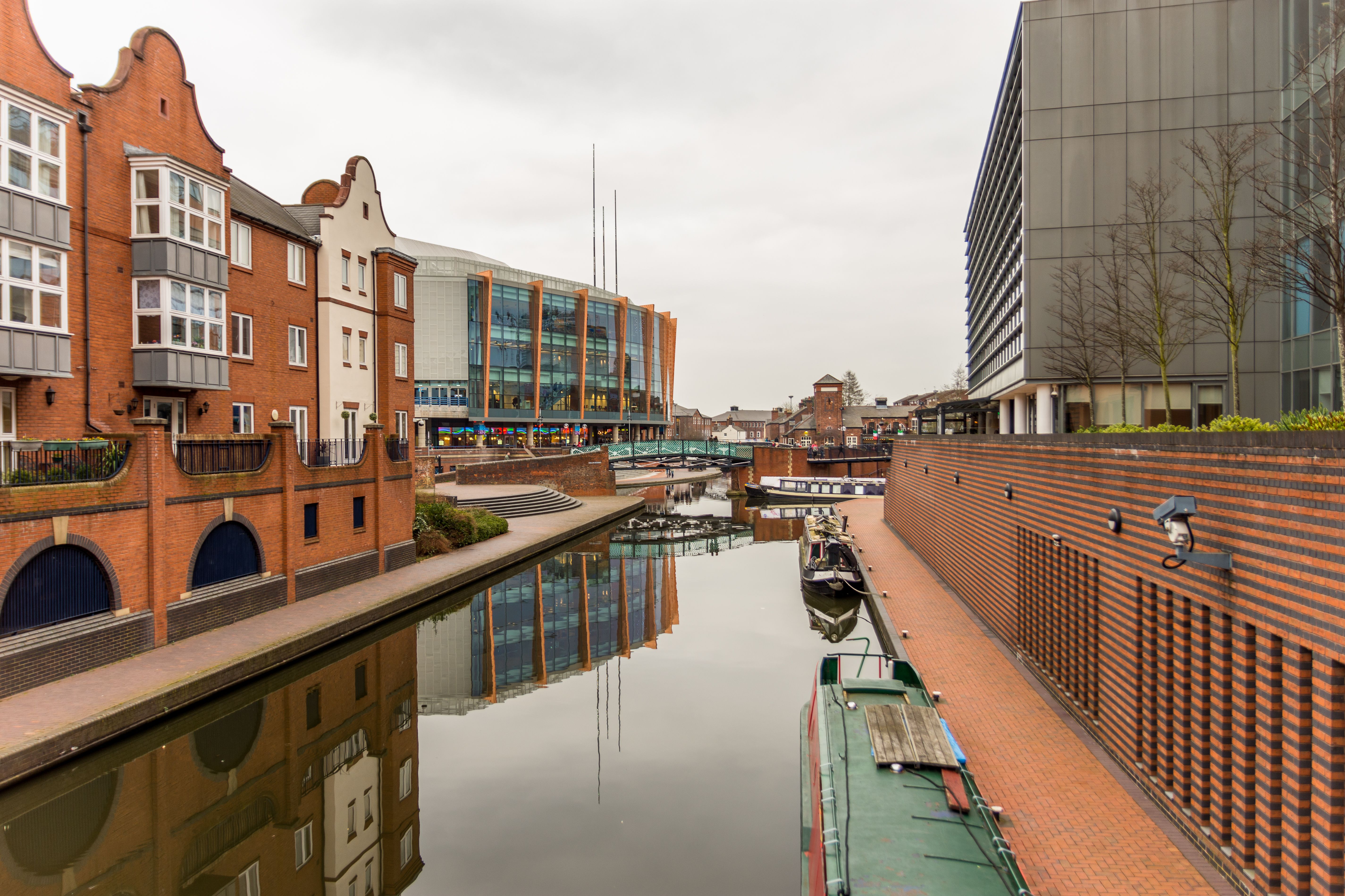 Day View of boat canal in Coventry City Centre, Birmingham.