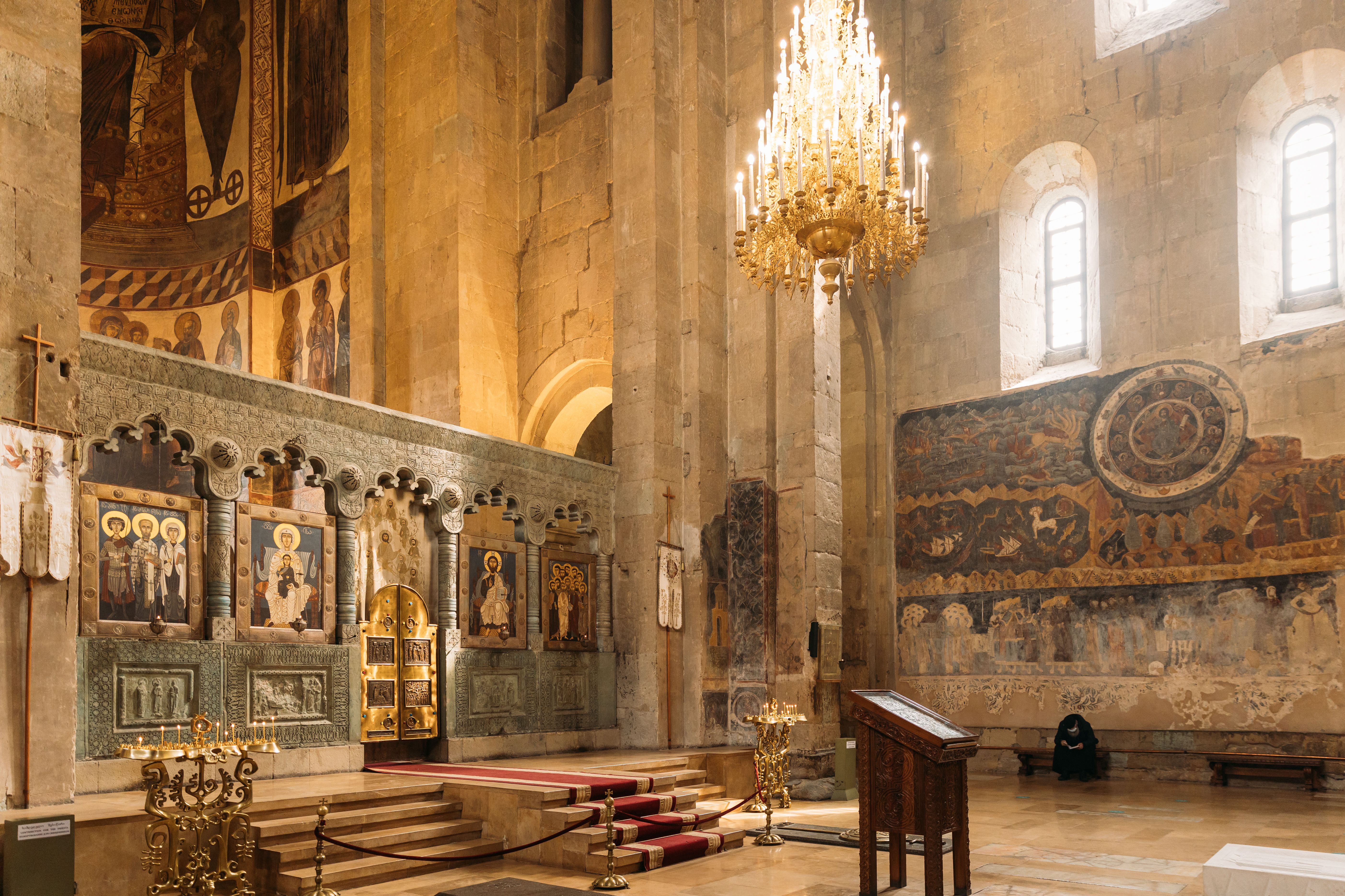 Mtskheta, Georgia. Svetitskhoveli Cathedral Of The Living Pillar, Ancient Georgian Orthodox Church. Fresco, Frescoes