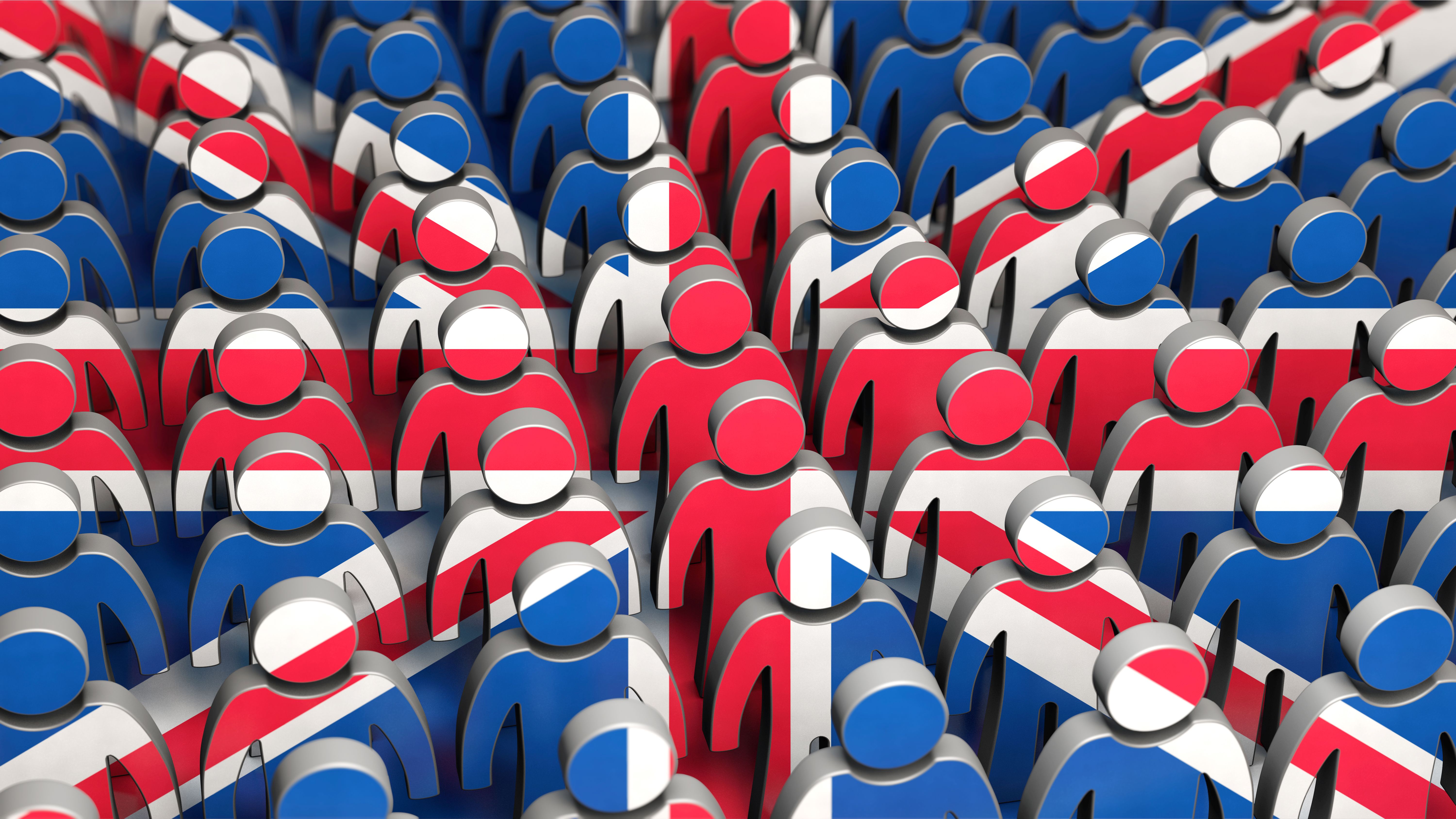 Figures and UK flag - people of Great Britain