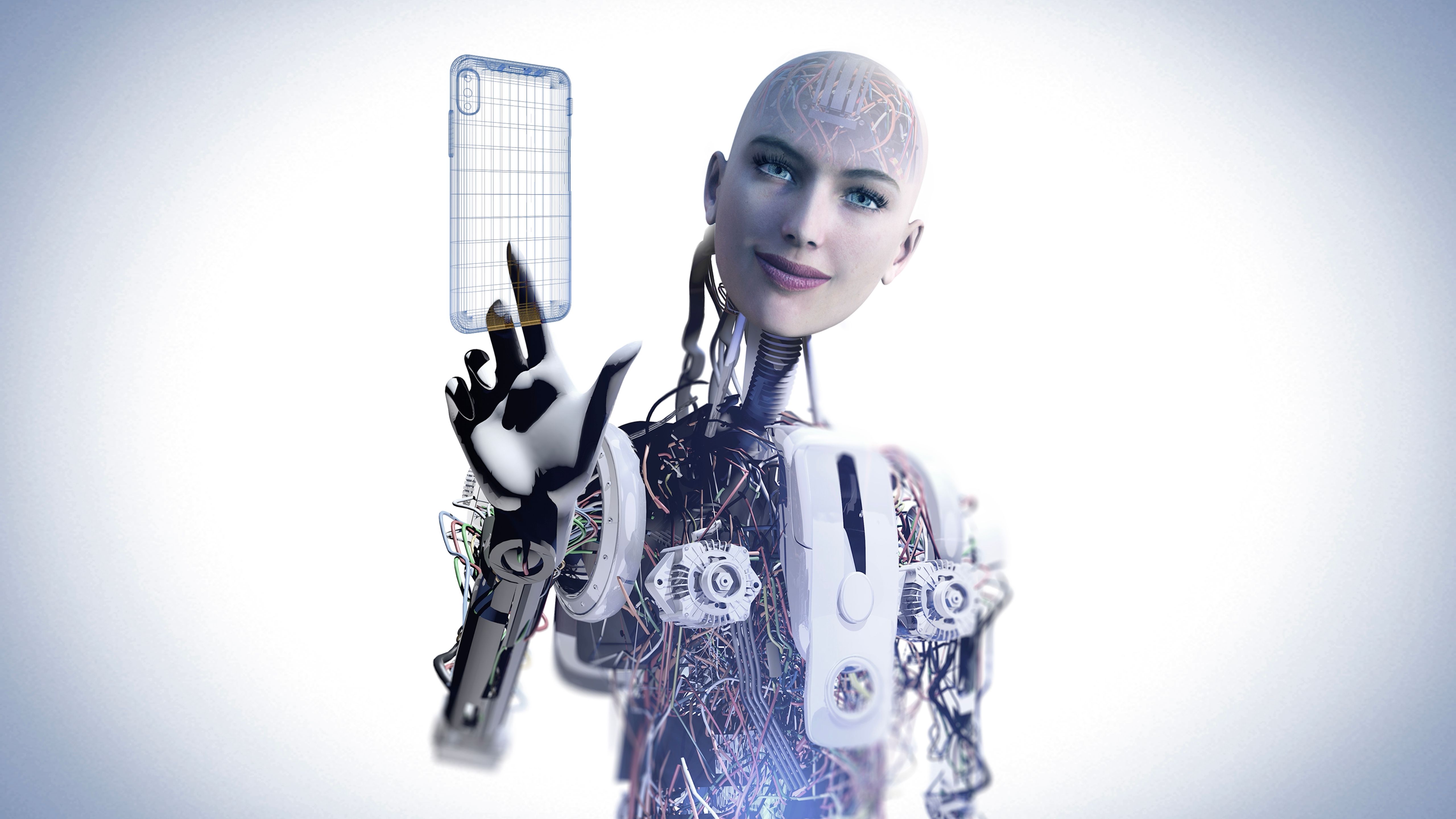 Beautiful Faced Robot Showing Phone Design