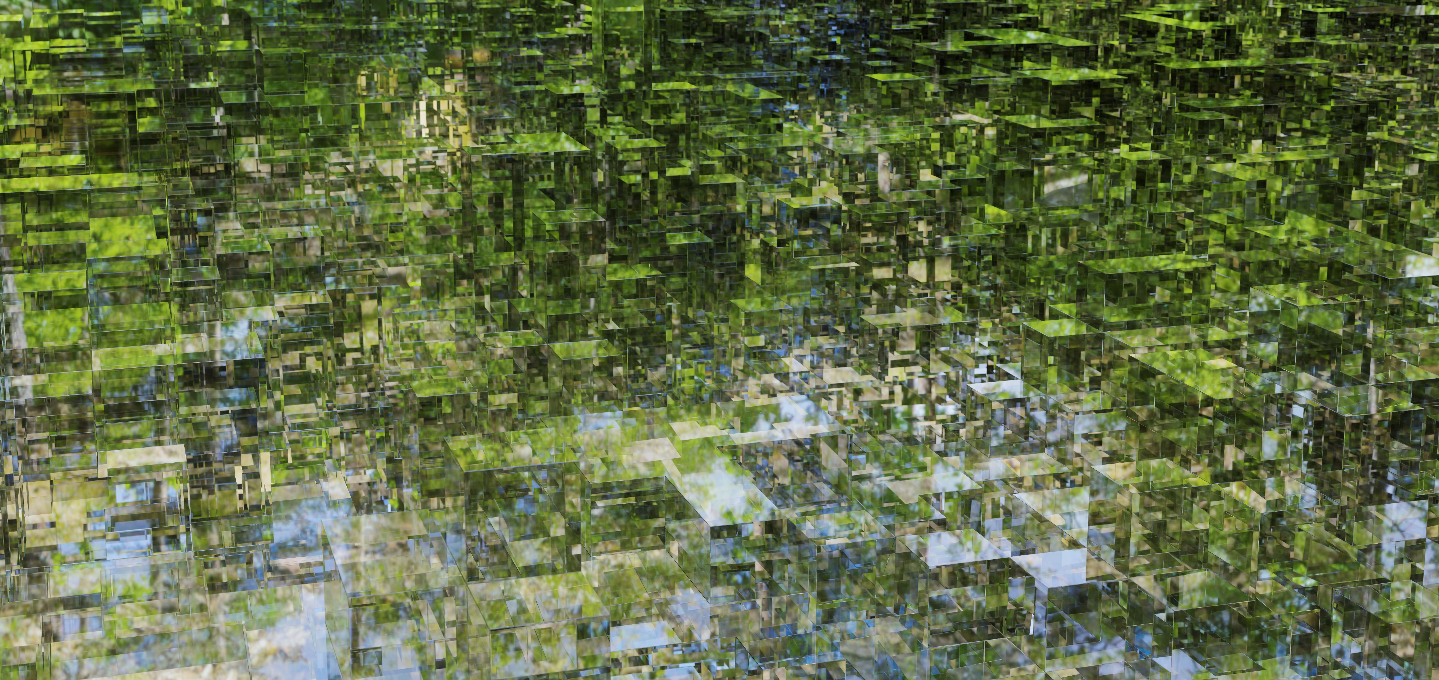 Digital calming landscape with lush foliage