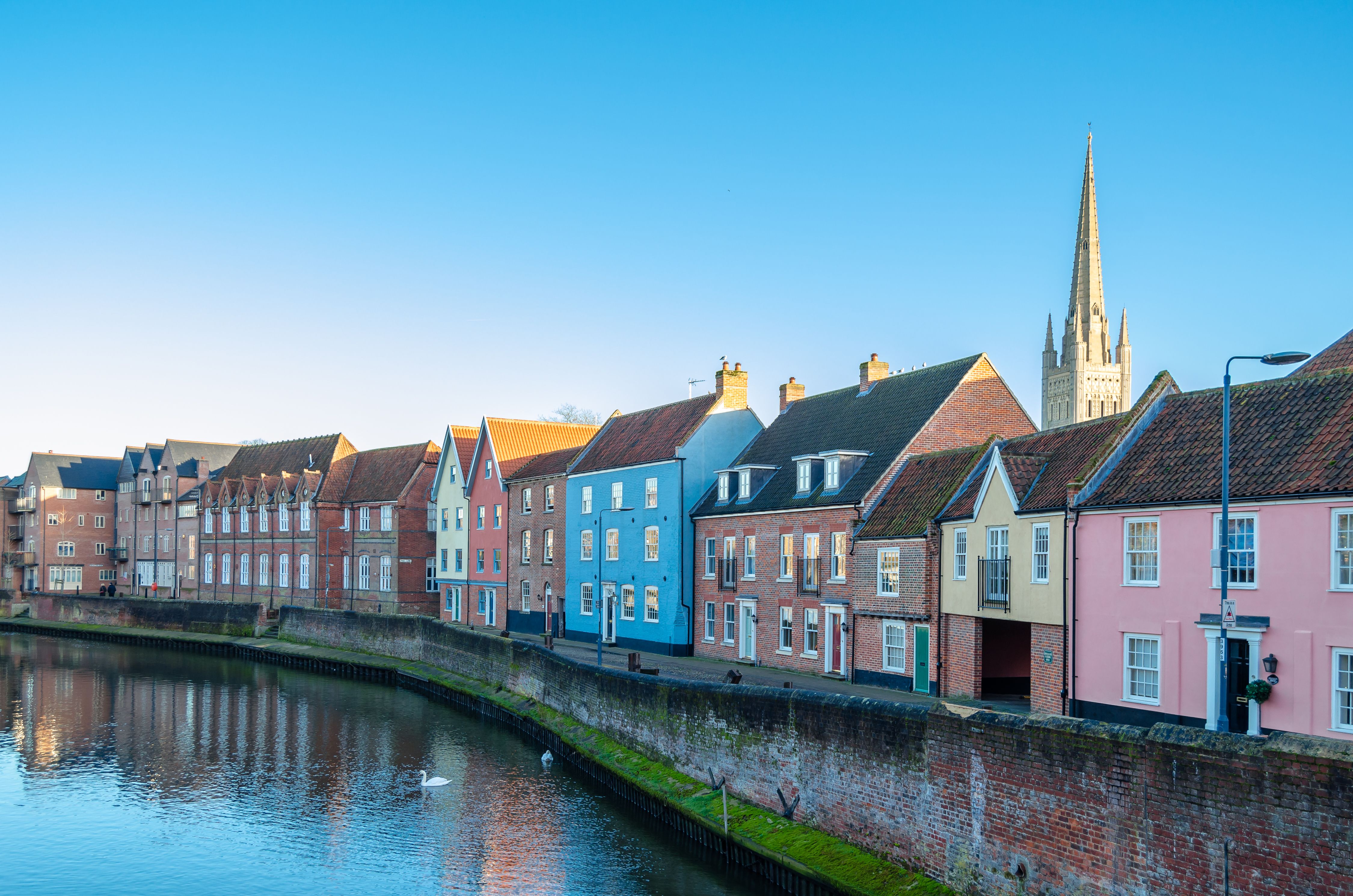 Riverside view in the old town of Norwick, UK
