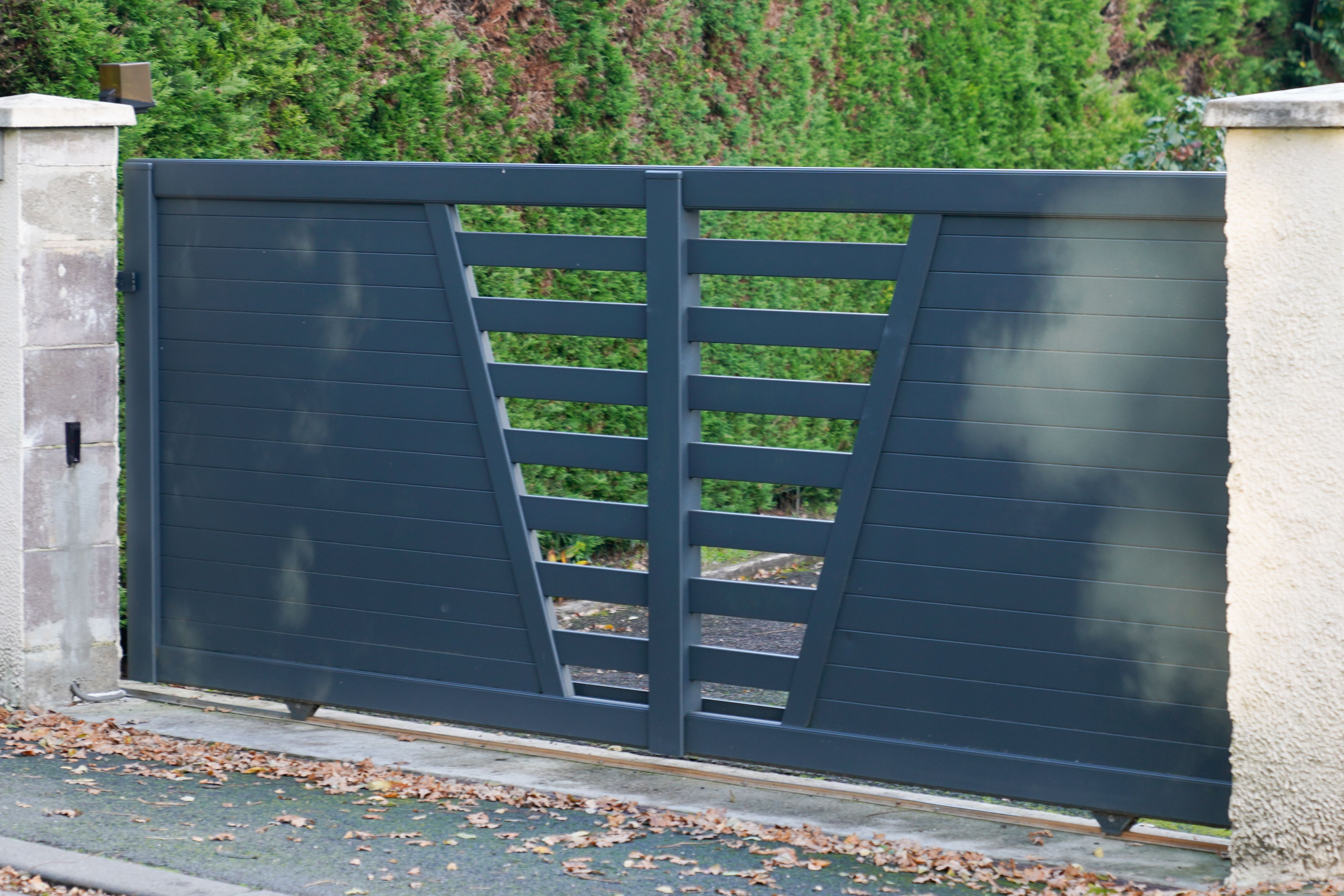 Aluminum gray sliding portal of suburb house