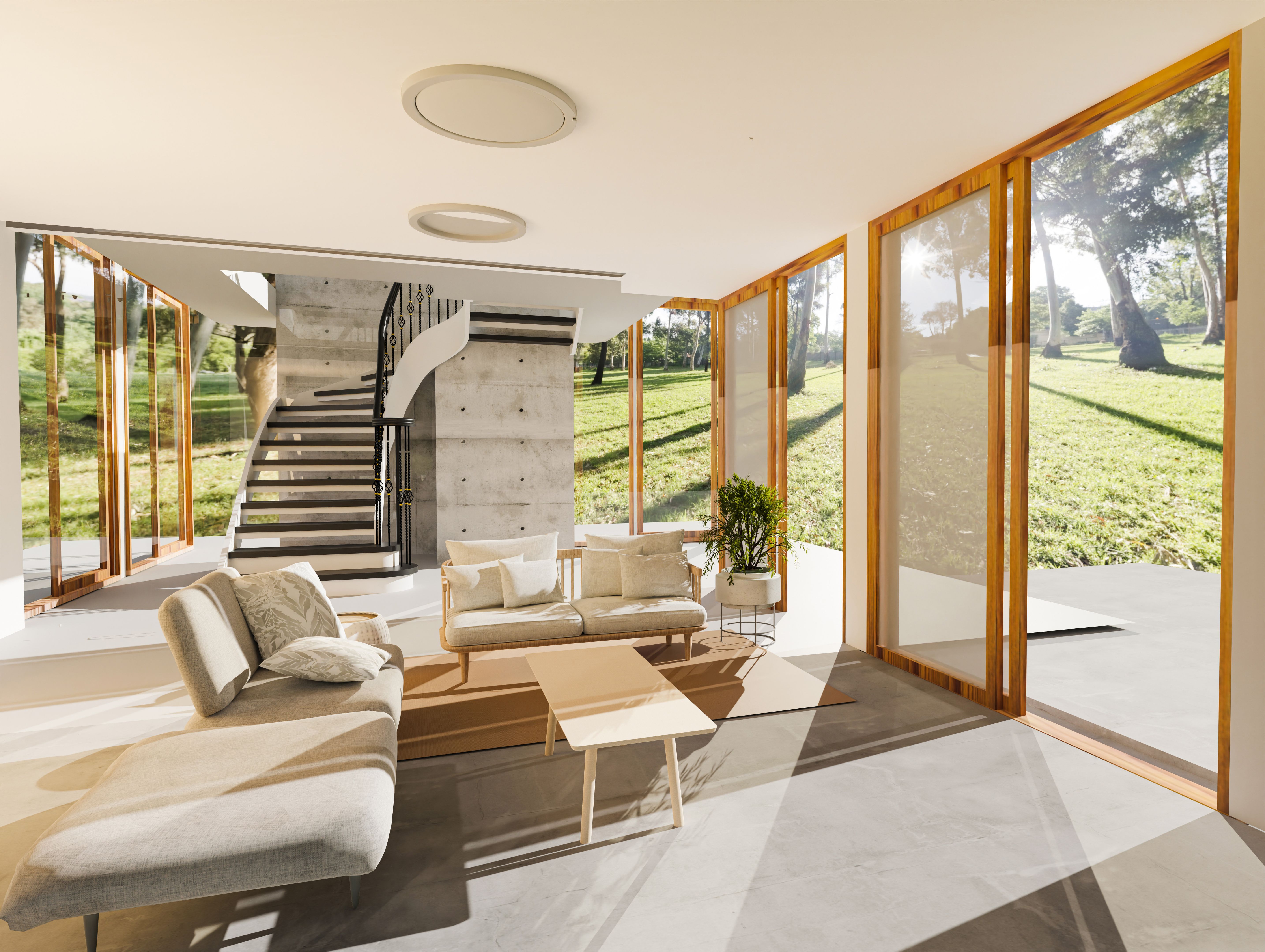 Luxury living room interior in country house. Interior design. 3d illustration.