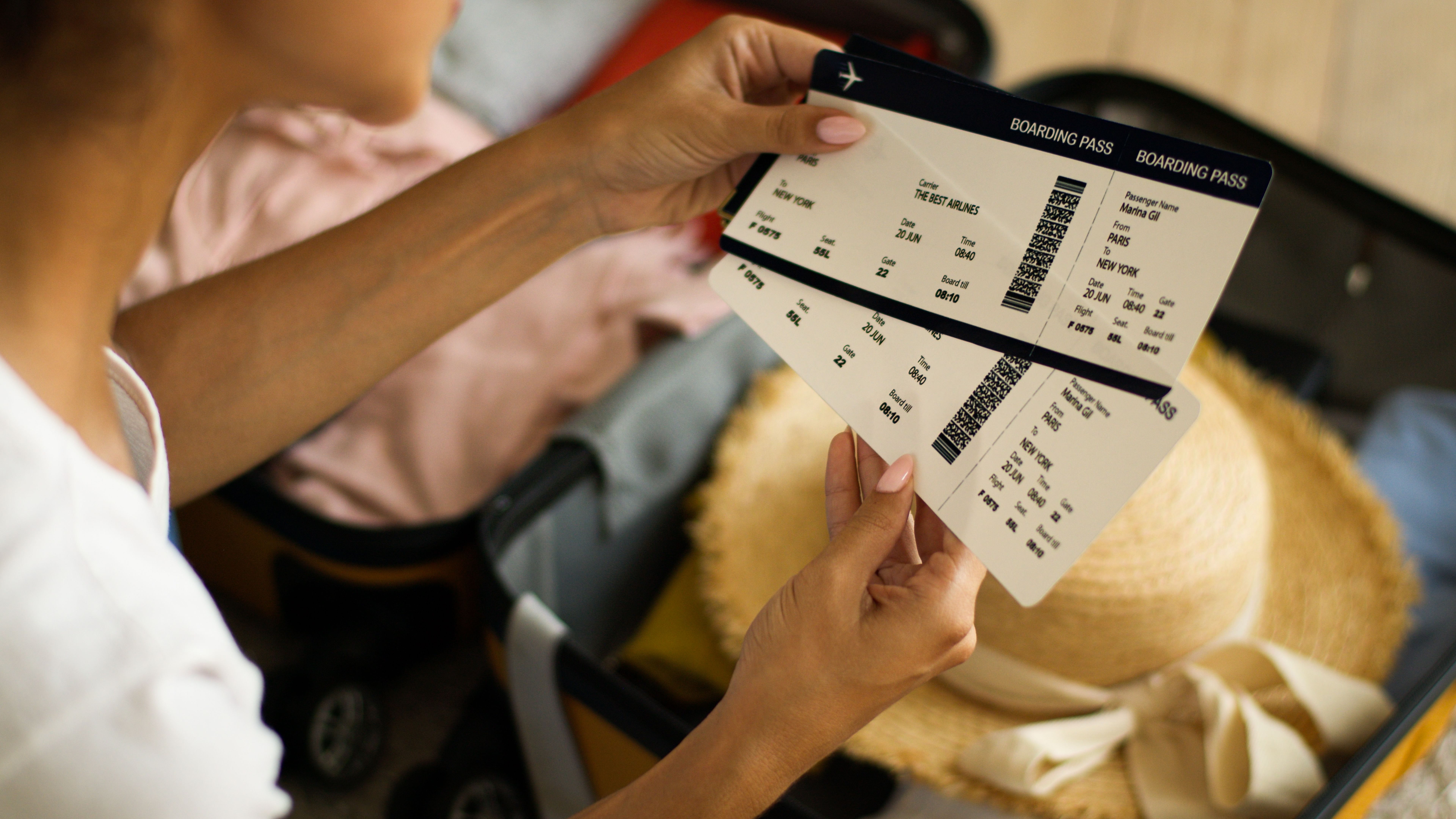 Hindu woman Indian girl Arabian female at home prepare for trip packing clothes summer hat in suitcase baggage vacation travel cancel fly holding tickets check airport traveling holiday honeymoon Hindu woman Indian girl Arabian female at home prepare for trip packing clothes summer hat in suitcase baggage vacation travel cancel fly holding tickets check airport traveling holiday honeymoon