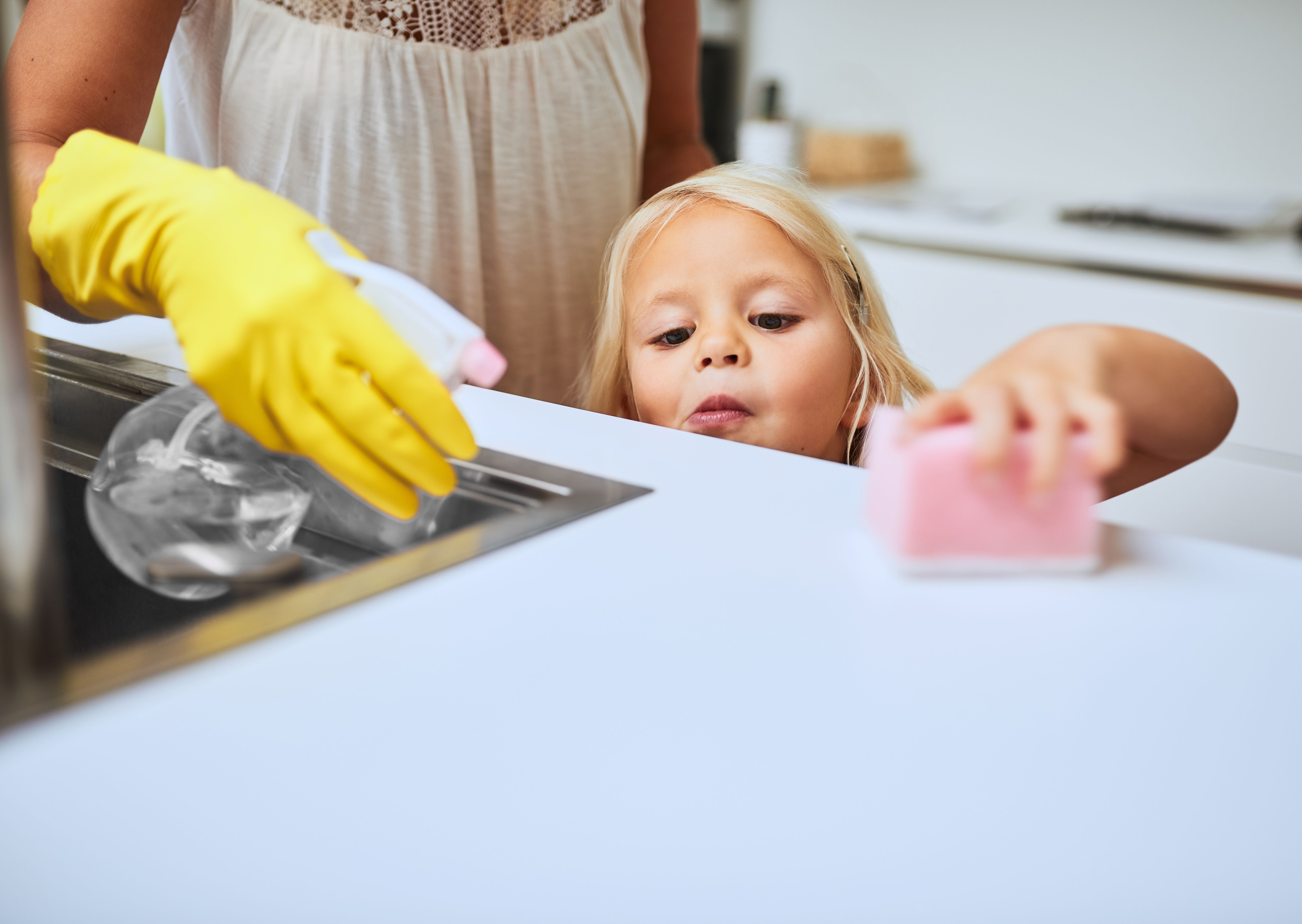 family cleaning together