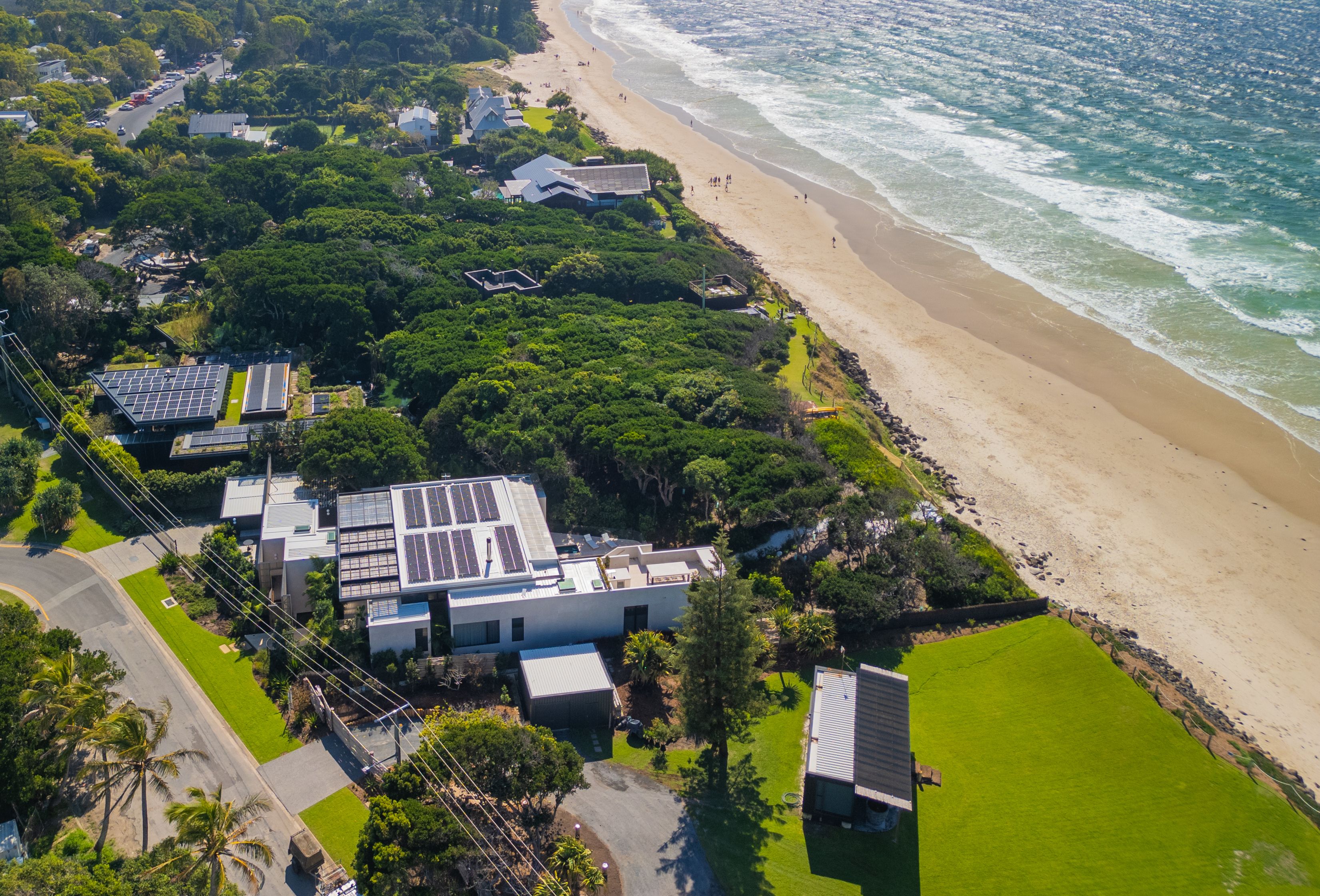 Aerial views of expensive property near the Main Beach area in Byron Bay, New South Wales