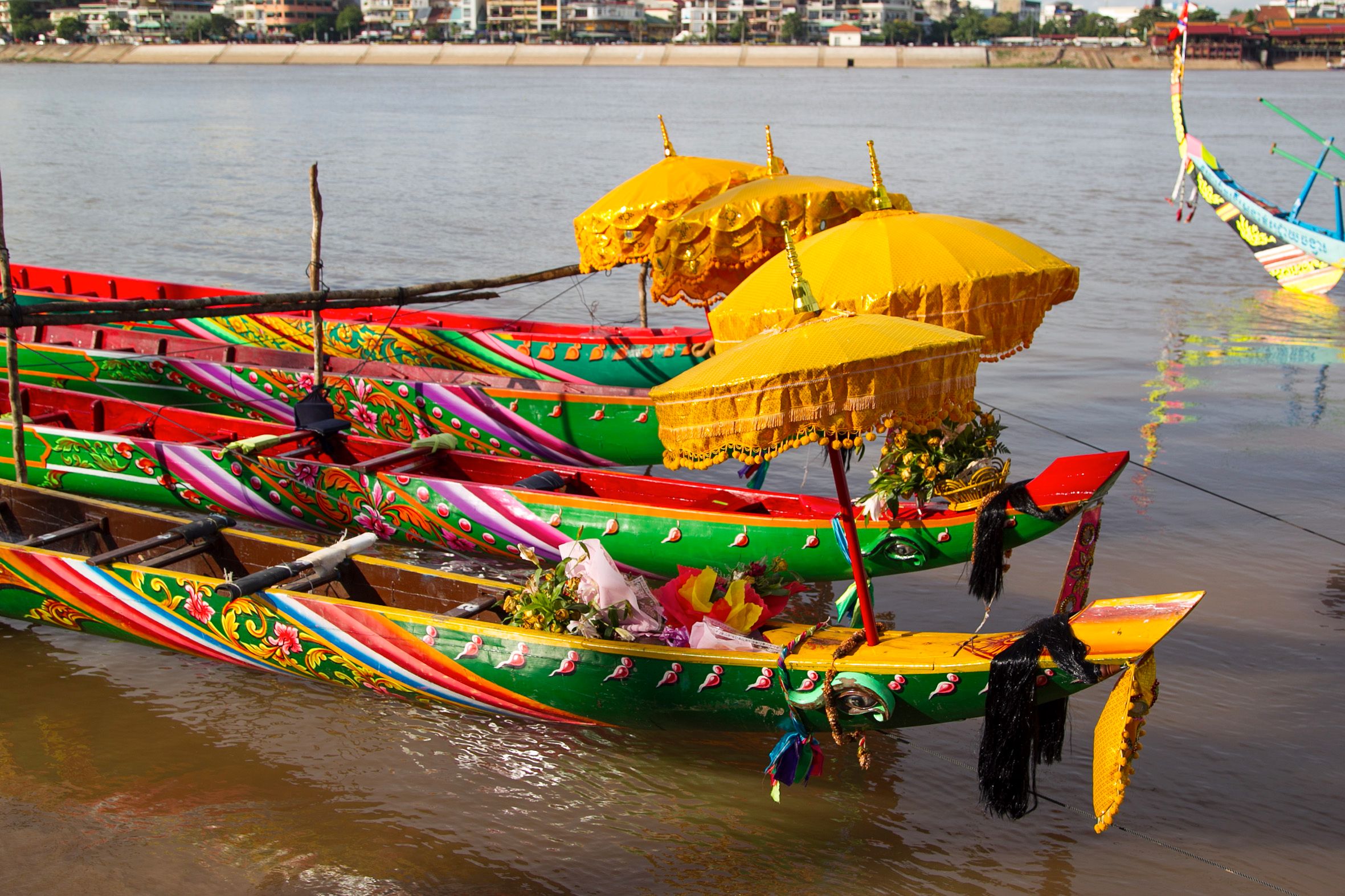 Decorated racing boats. Phnom Penh, Cambodia. Decorated racing boats. Phnom Penh, Cambodia.