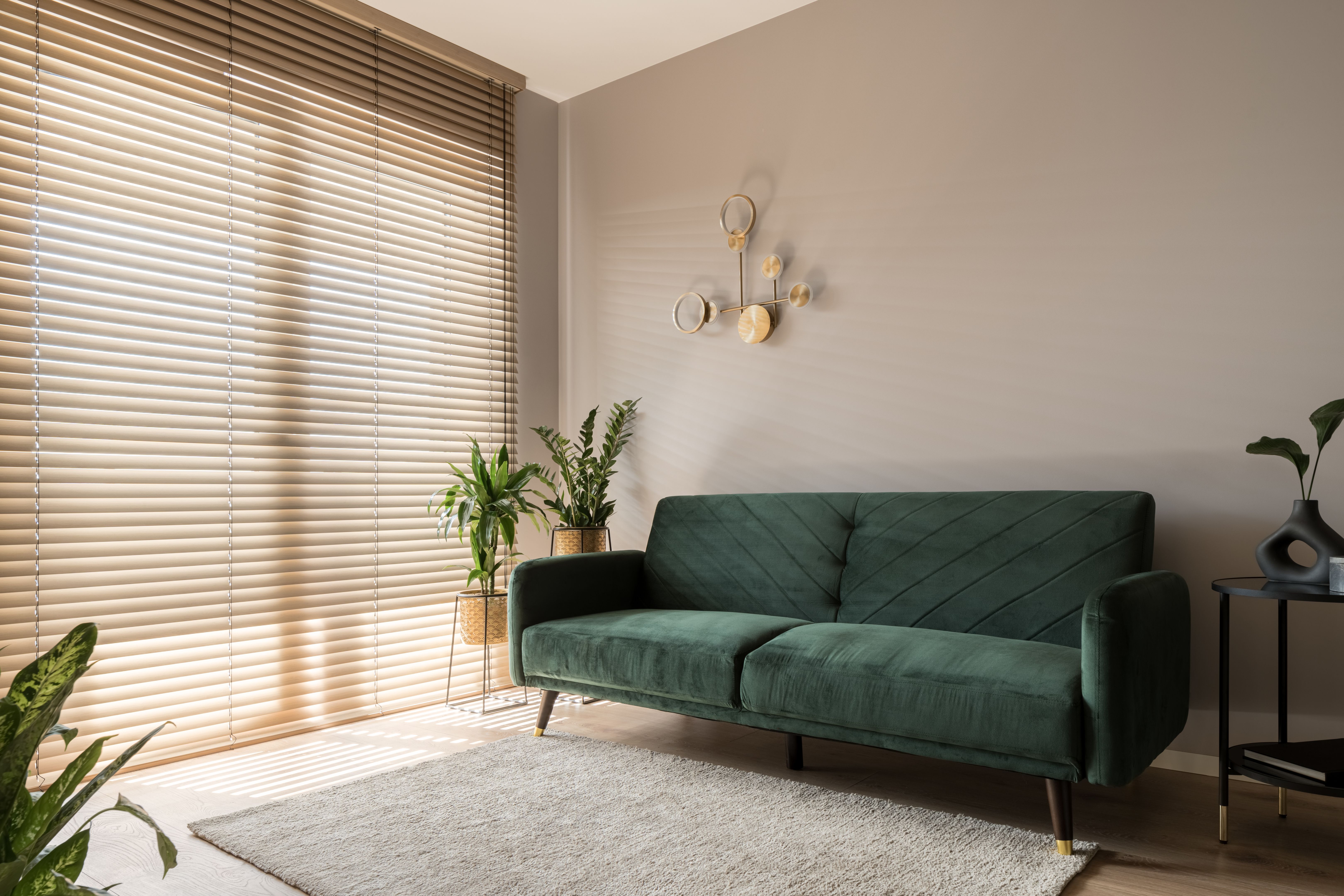 faux wood blinds living room