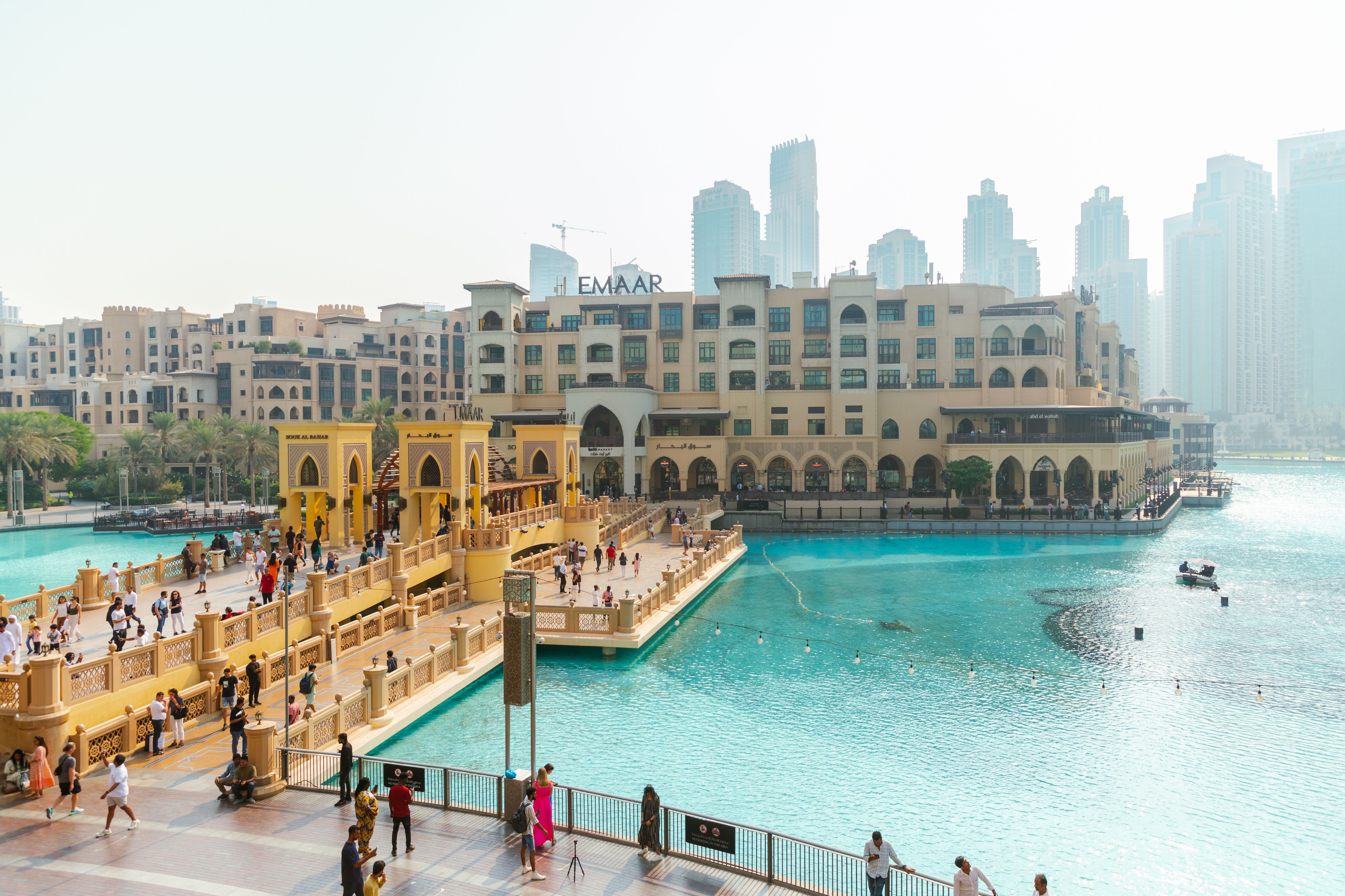 Souk Al Bahar Bridge near Burj Khalifa building in Dubai
