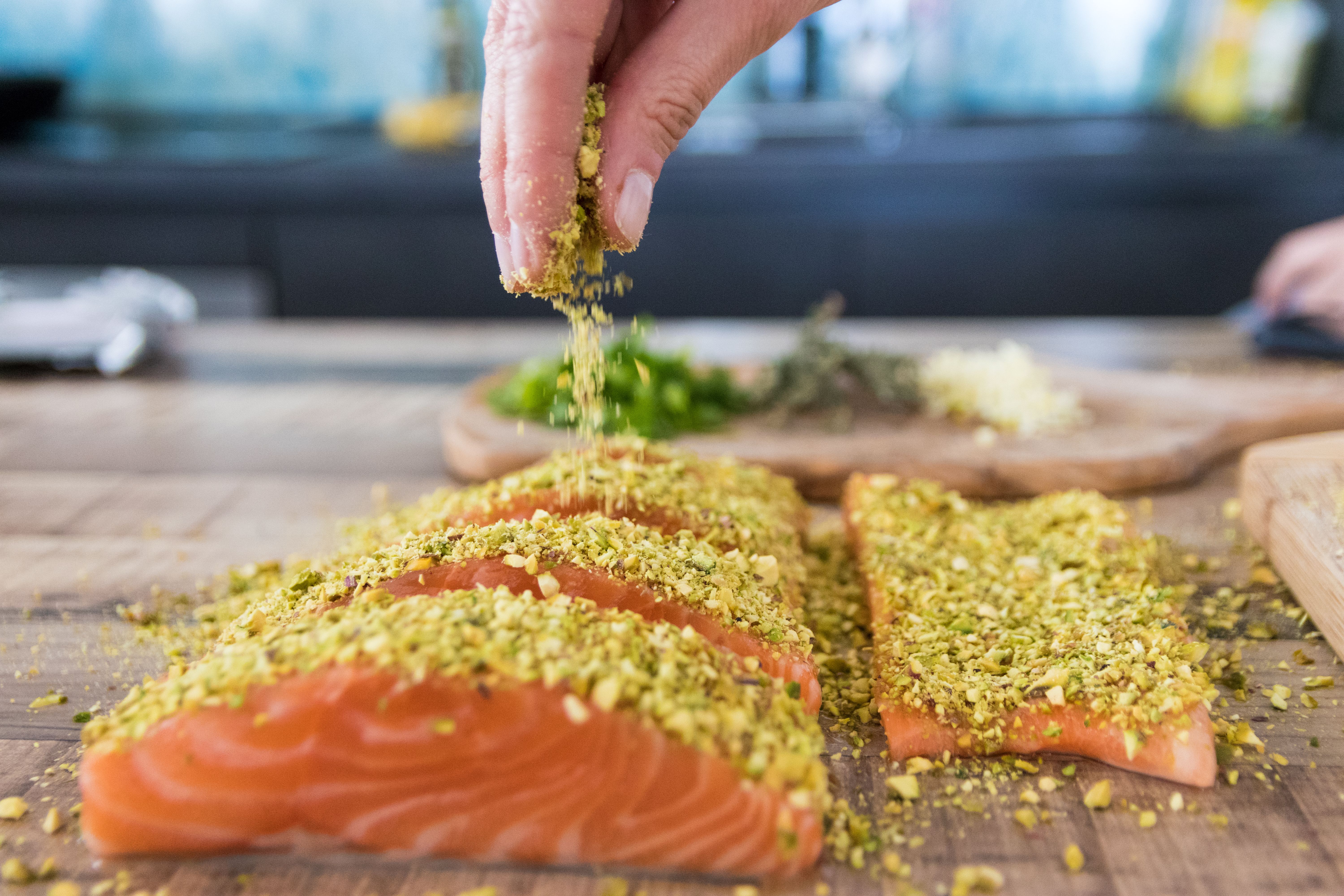 preparing salmon