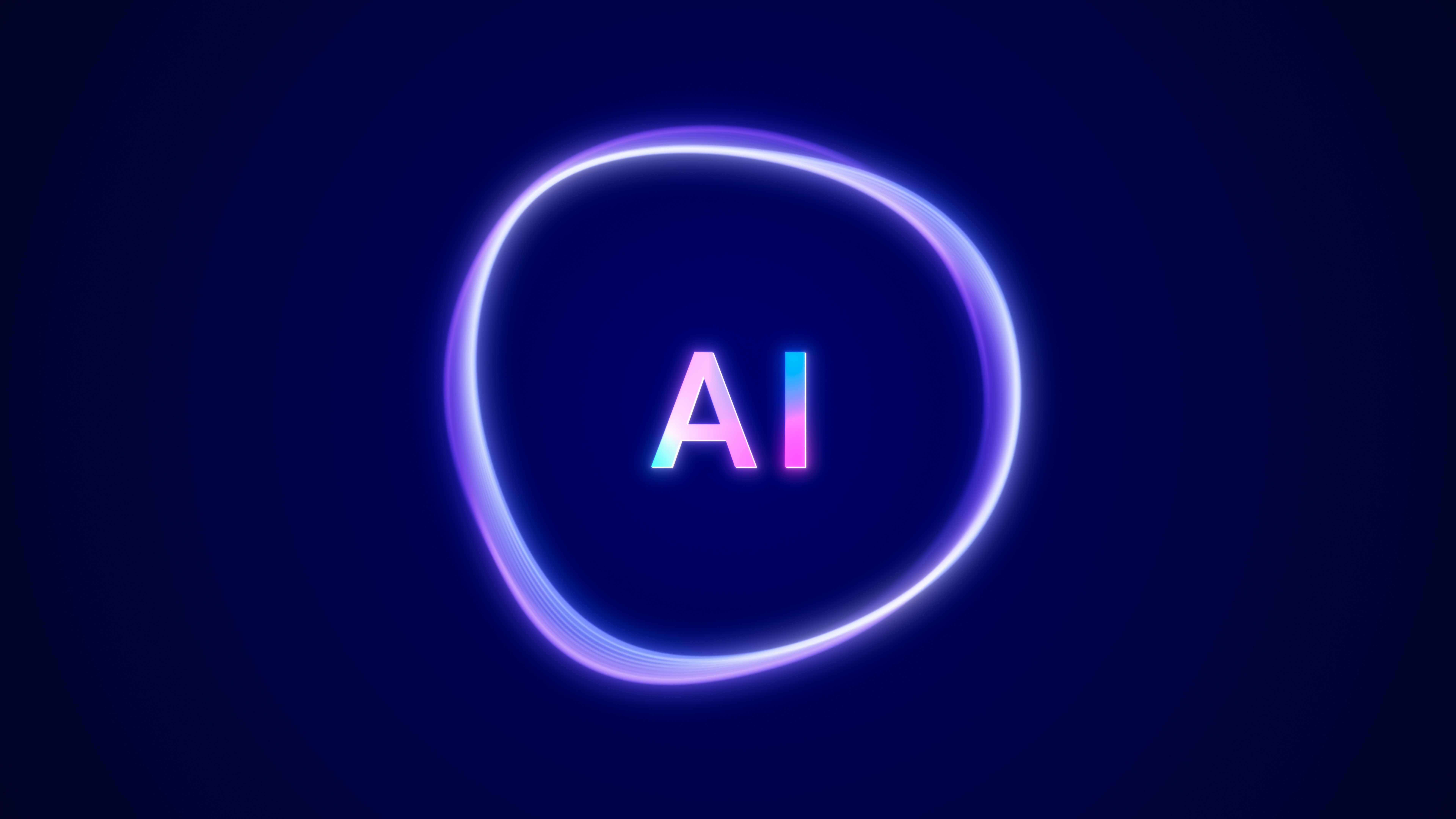 Futuristic colorful AI assistant app logo screen background, smart personal artificial intelligence computer concept, abstract neural network innovation, machine learning technology illustration