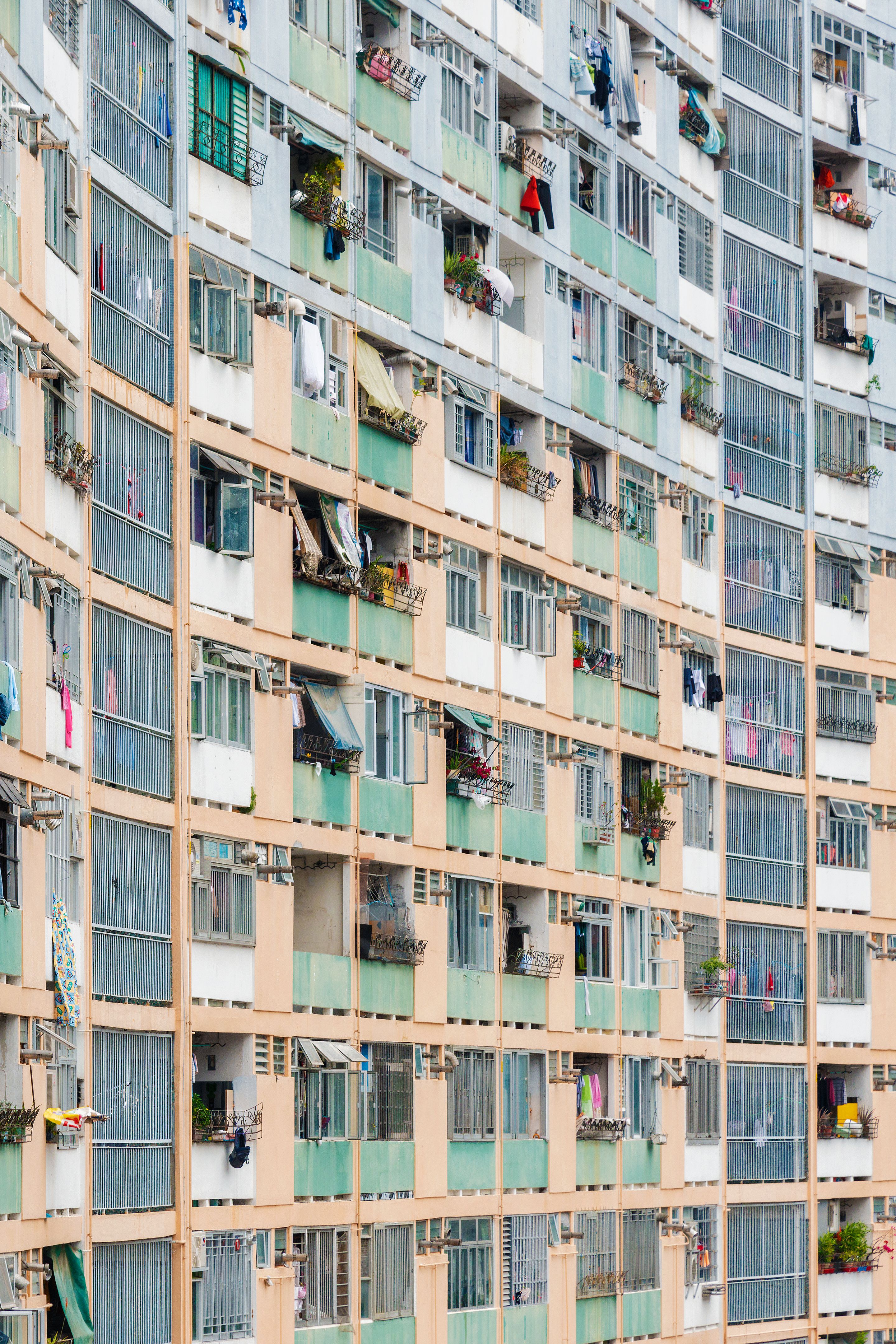 Exterior of high rise residential building of public estate of Hong Kong city