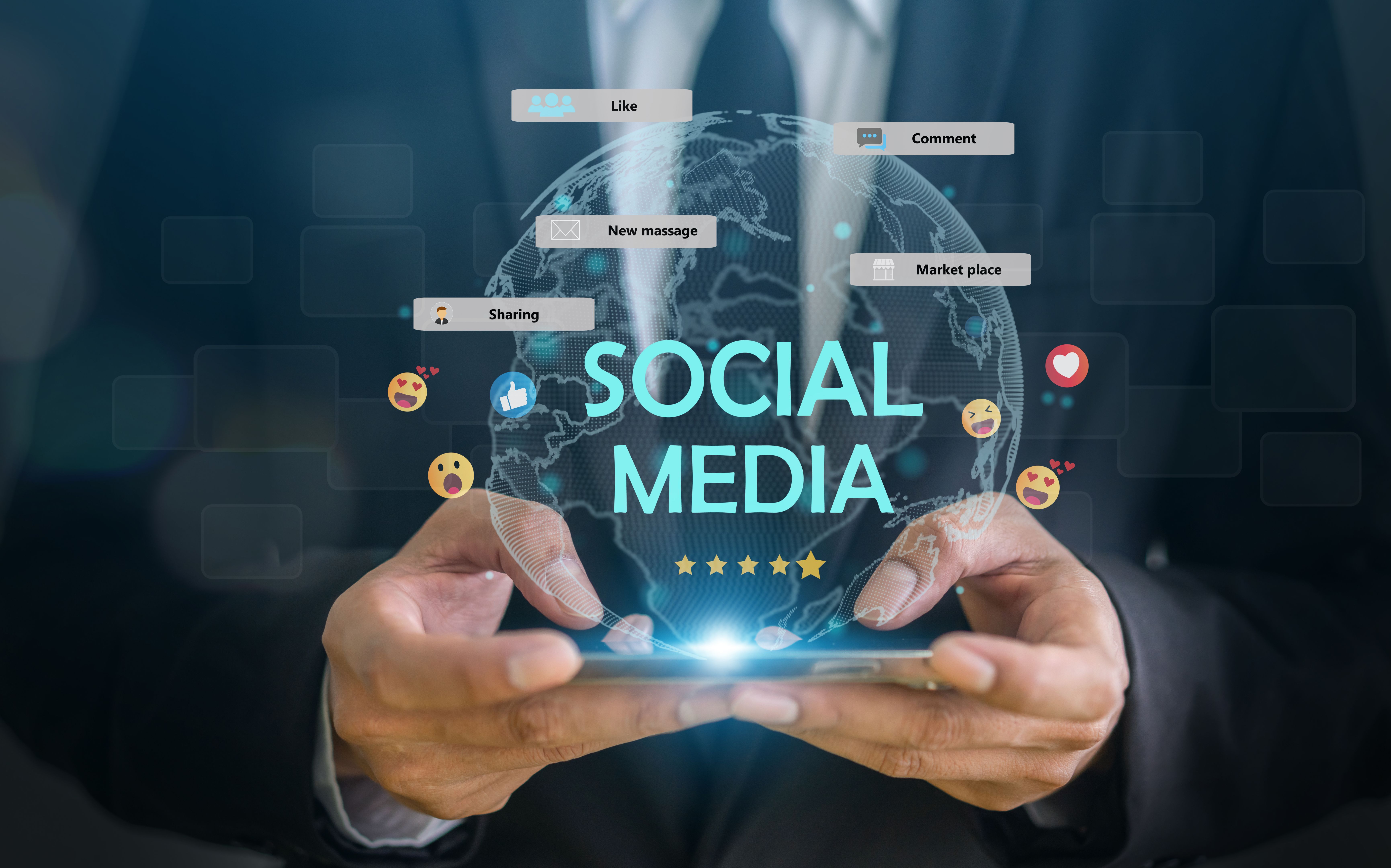 Social media marketing with smartphone and digital global communication, engagement, followers, digital marketing and influencer network, online brand promotion and social interaction, live streaming
