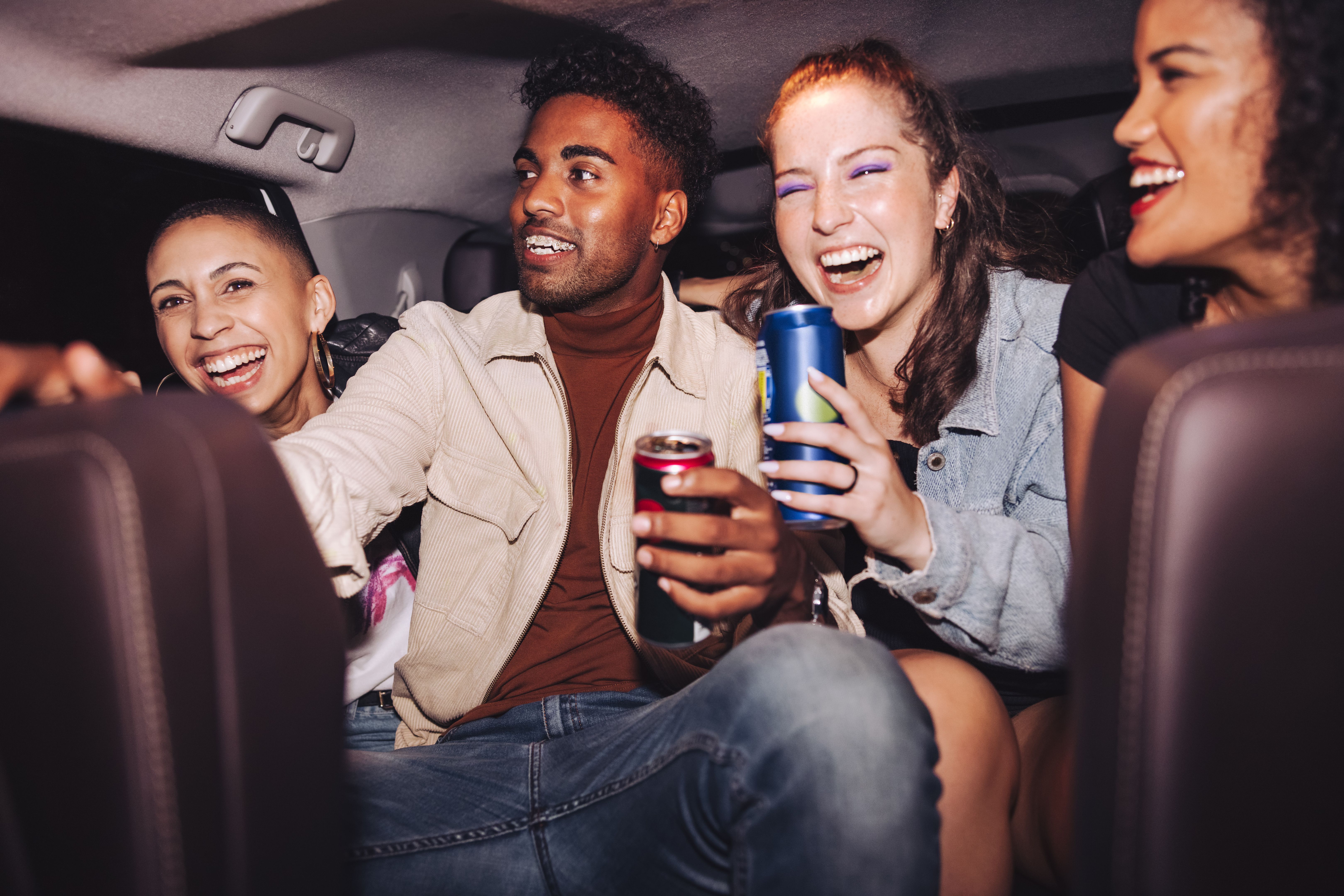 group of friends in limo