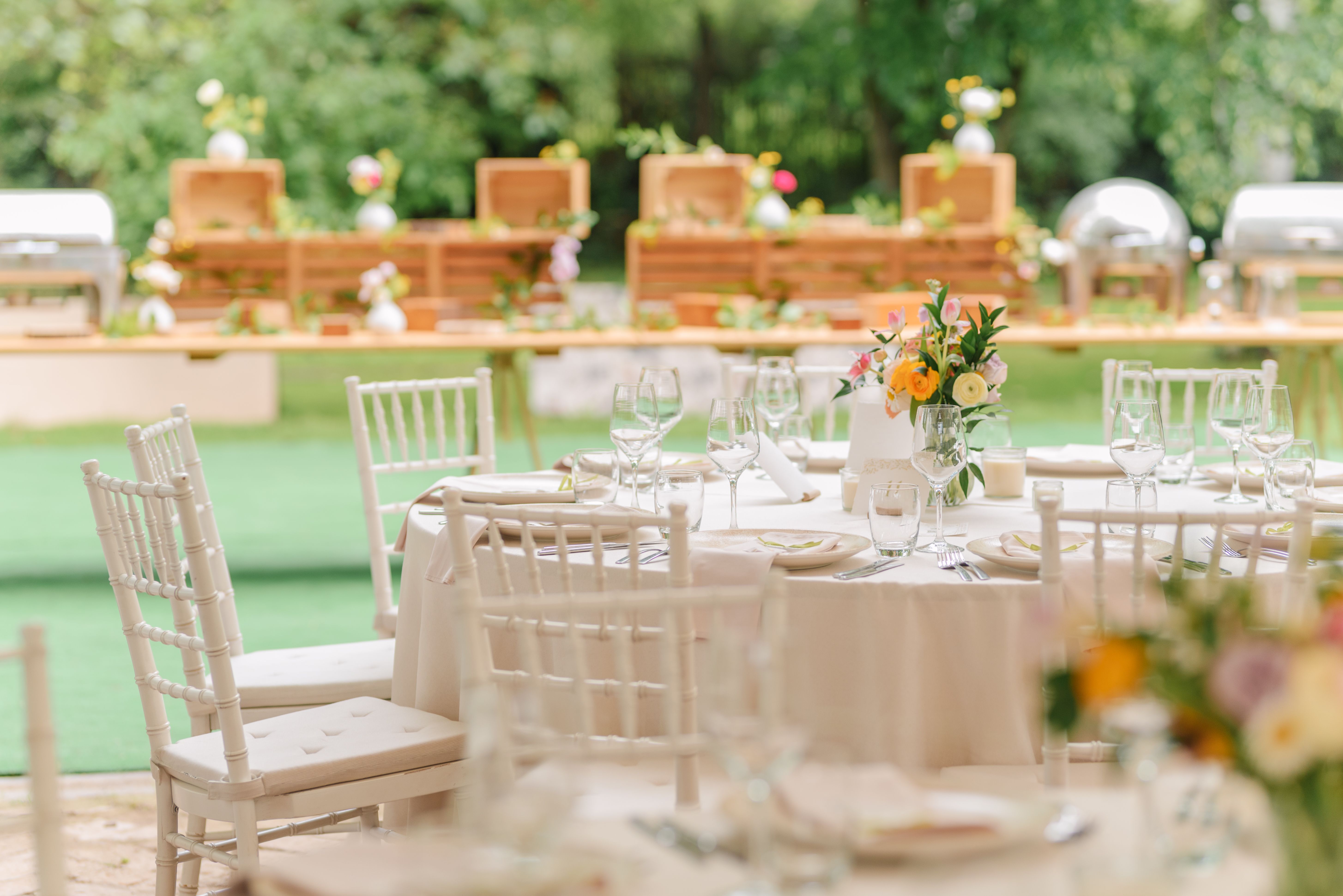 Table setting for an event party or wedding reception Table setting for an event party or wedding reception