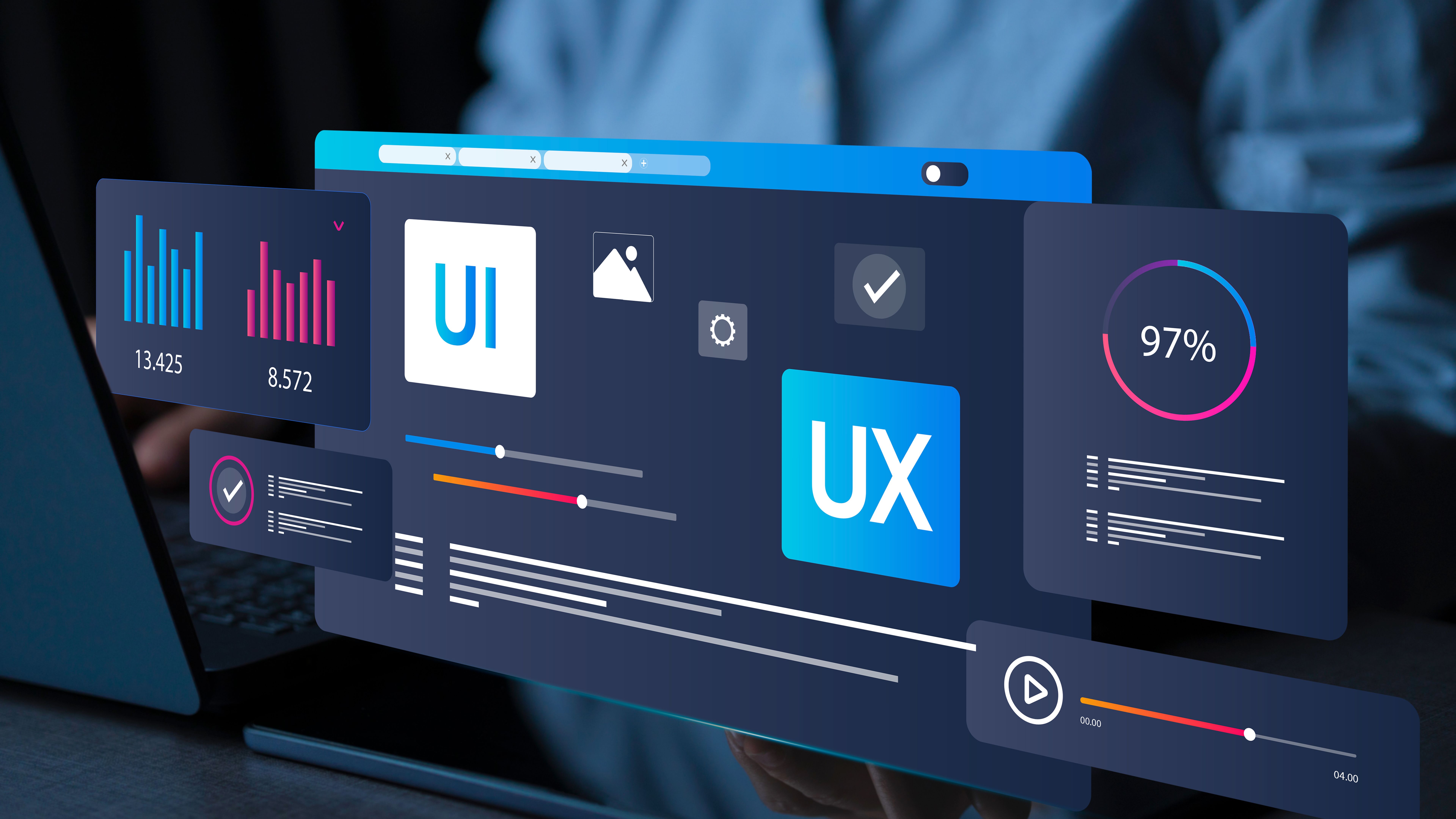 Entrepreneurs develop and design UX and UI using web design to develop application interface layouts, online marketing, and future-ready digital development.