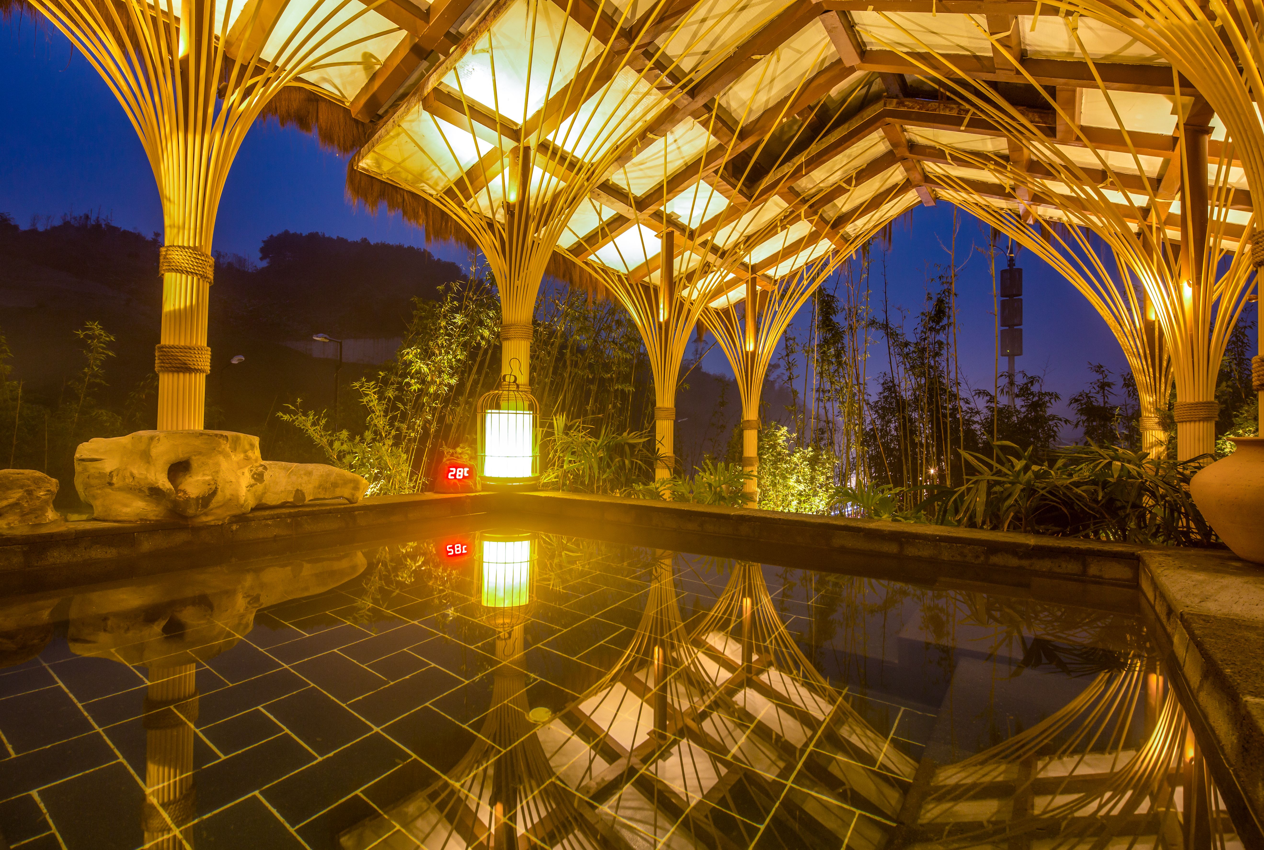 outdoor spa pool at night