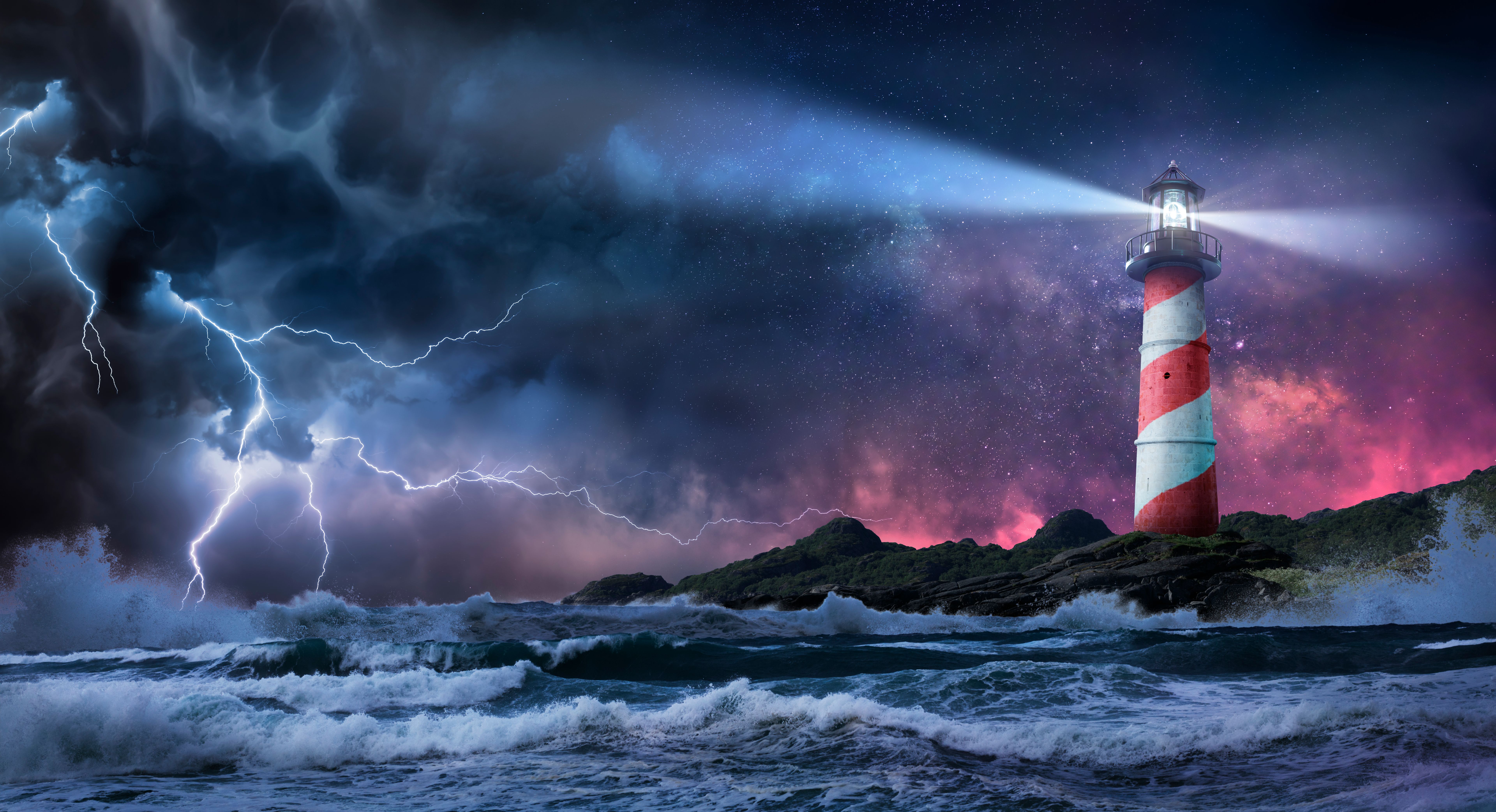 Lighthouse In Storm At Night