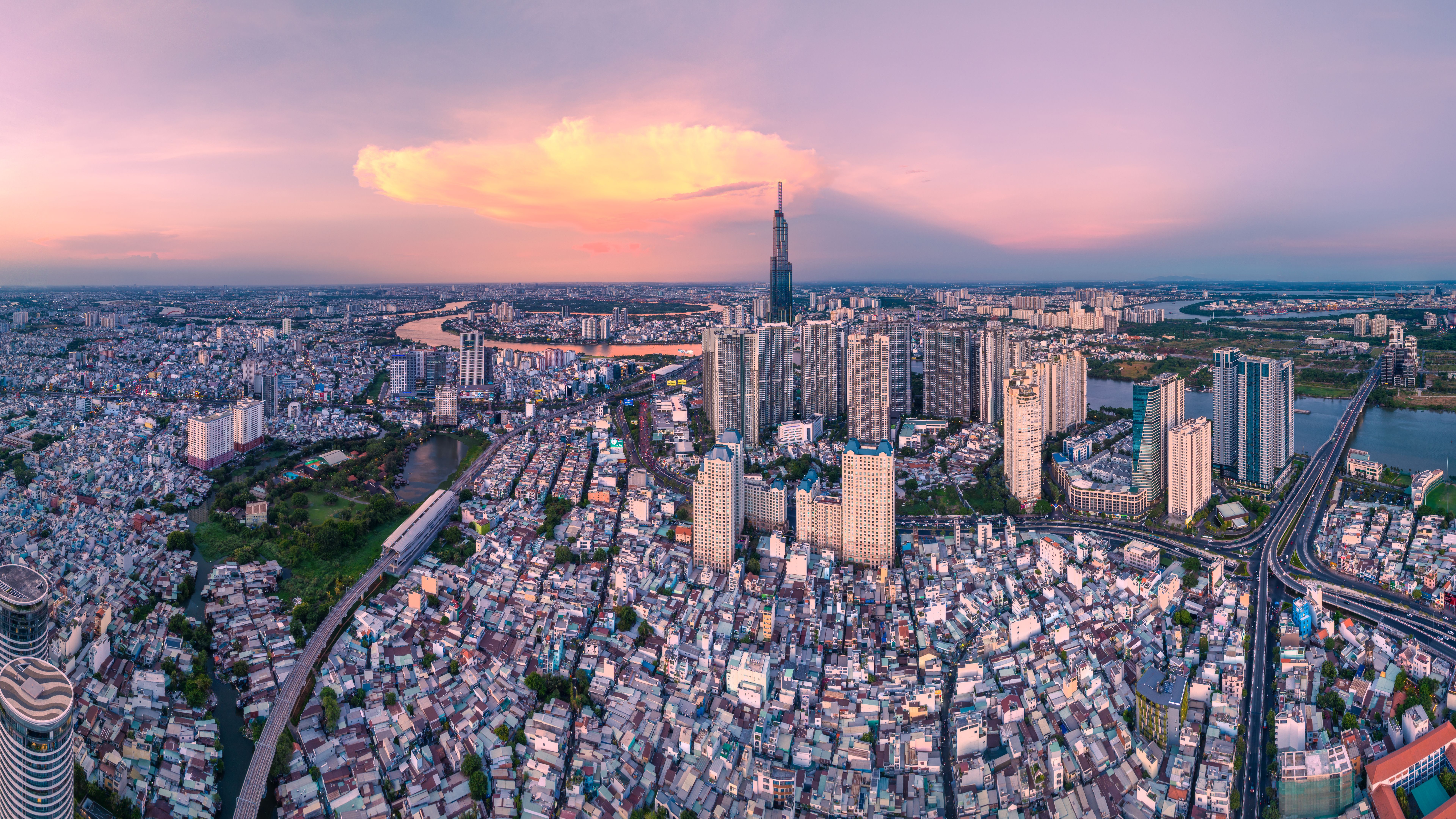 Sunset on Ho Chi Minh City center, Vietnam.