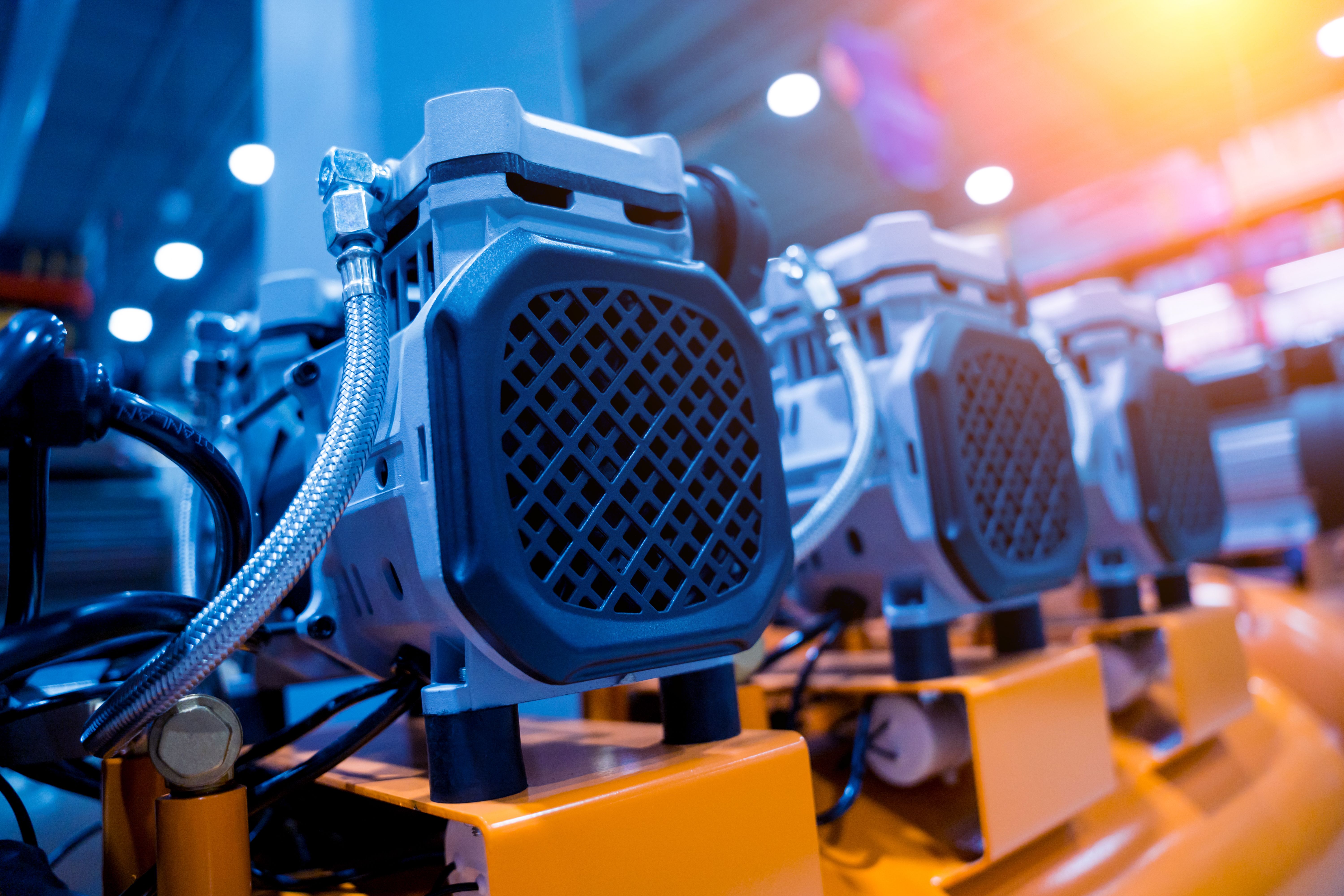 Showcase in shop of new air compressors