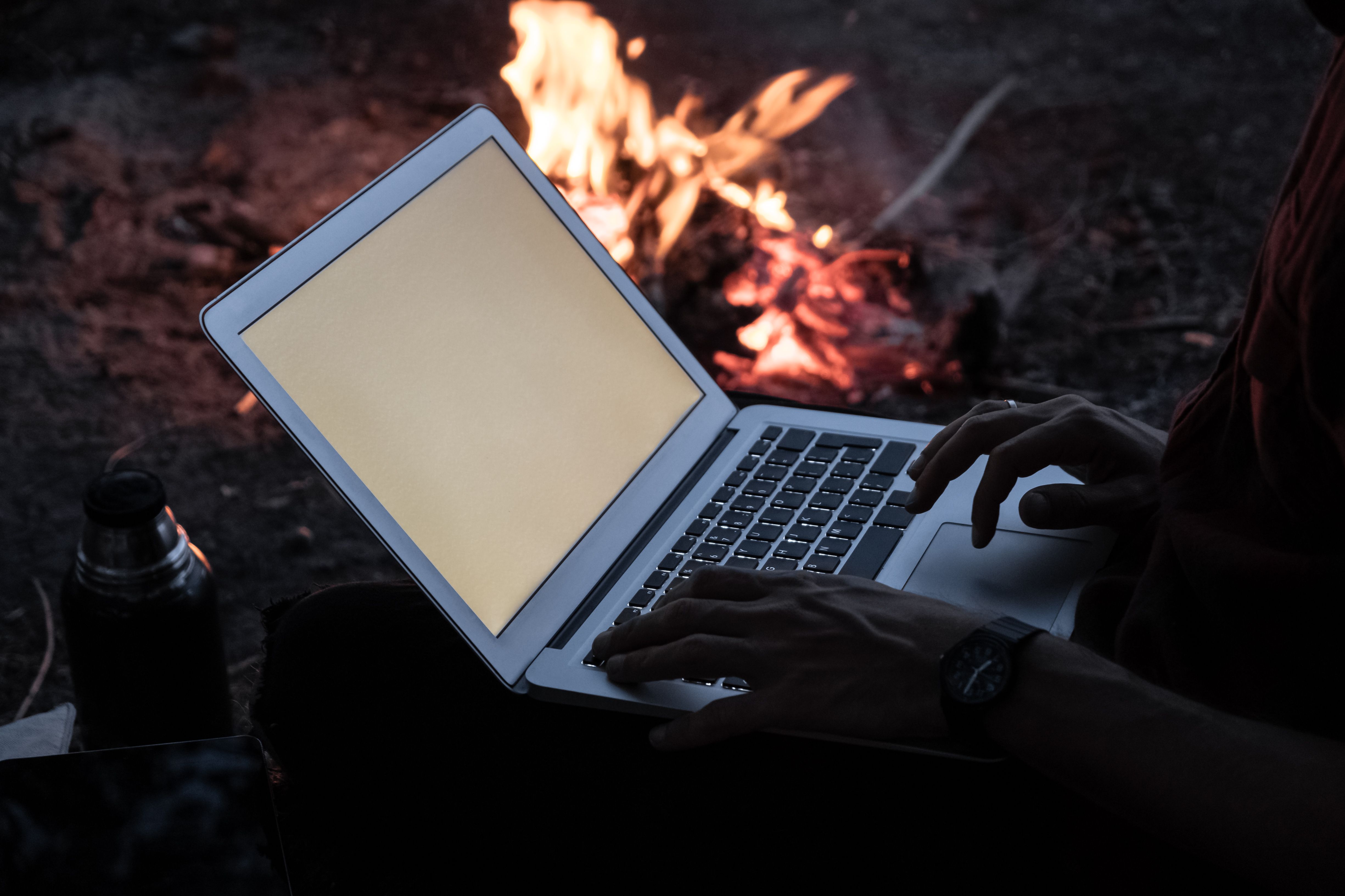 Working with technology in unconventional place concept.