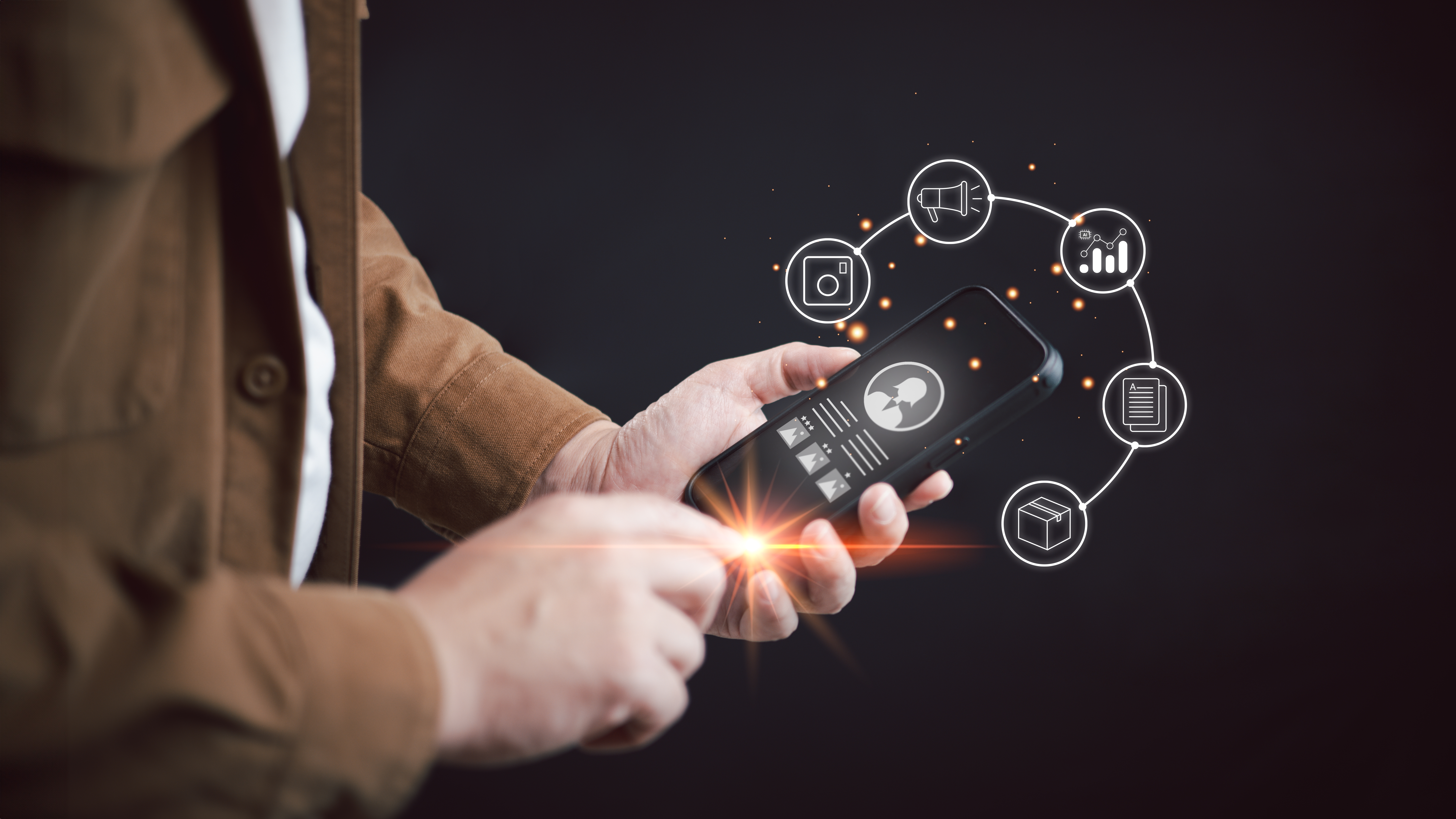 Strategy in Digital Marketing and SEO. A man researches and analyzes personalized product promotions.