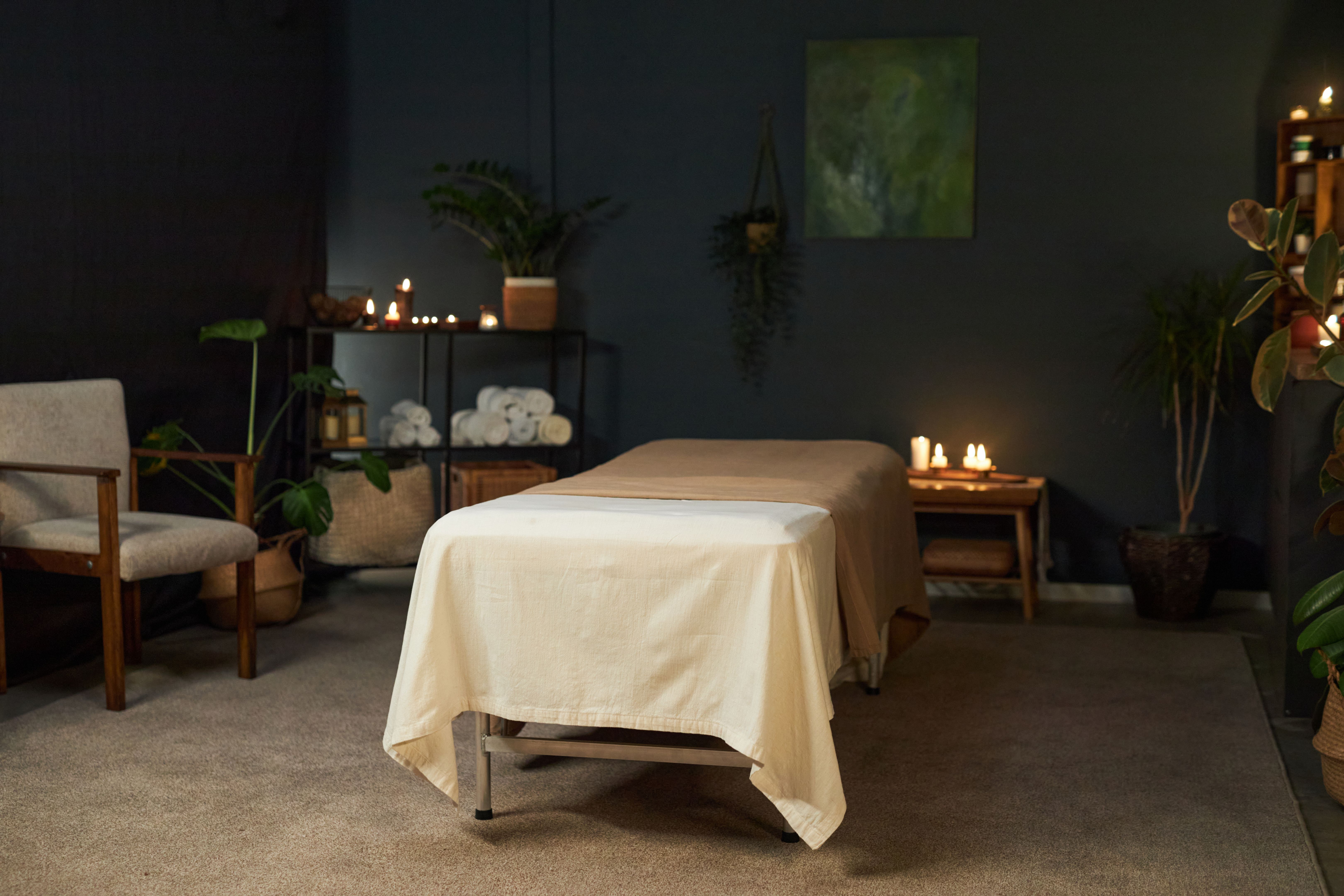 Cozy and Inviting Massage Table Setup in Tranquil Room