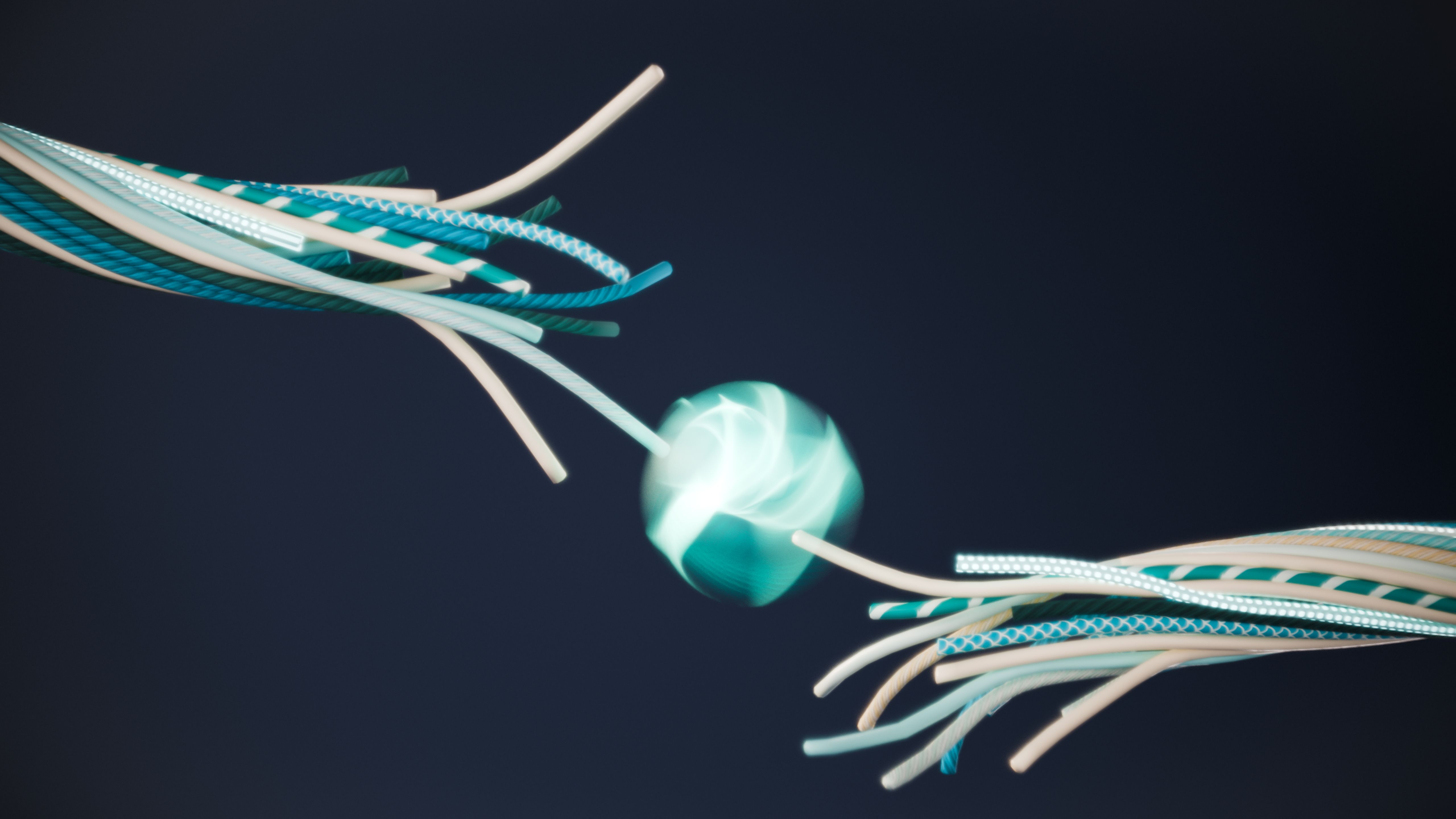 Blurry particle between two frayed rope ends