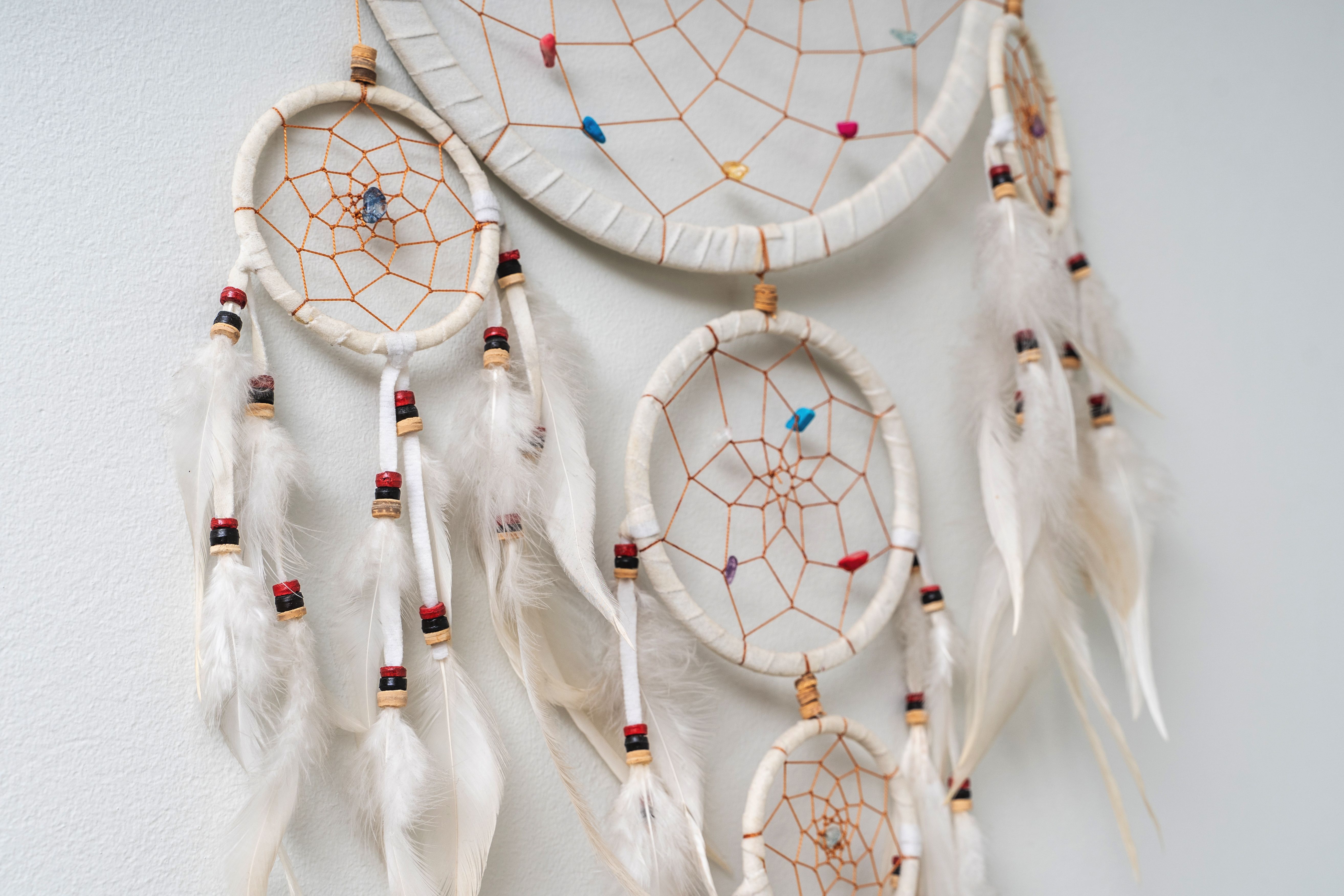 White Dreamcatcher with Feathers and Beads