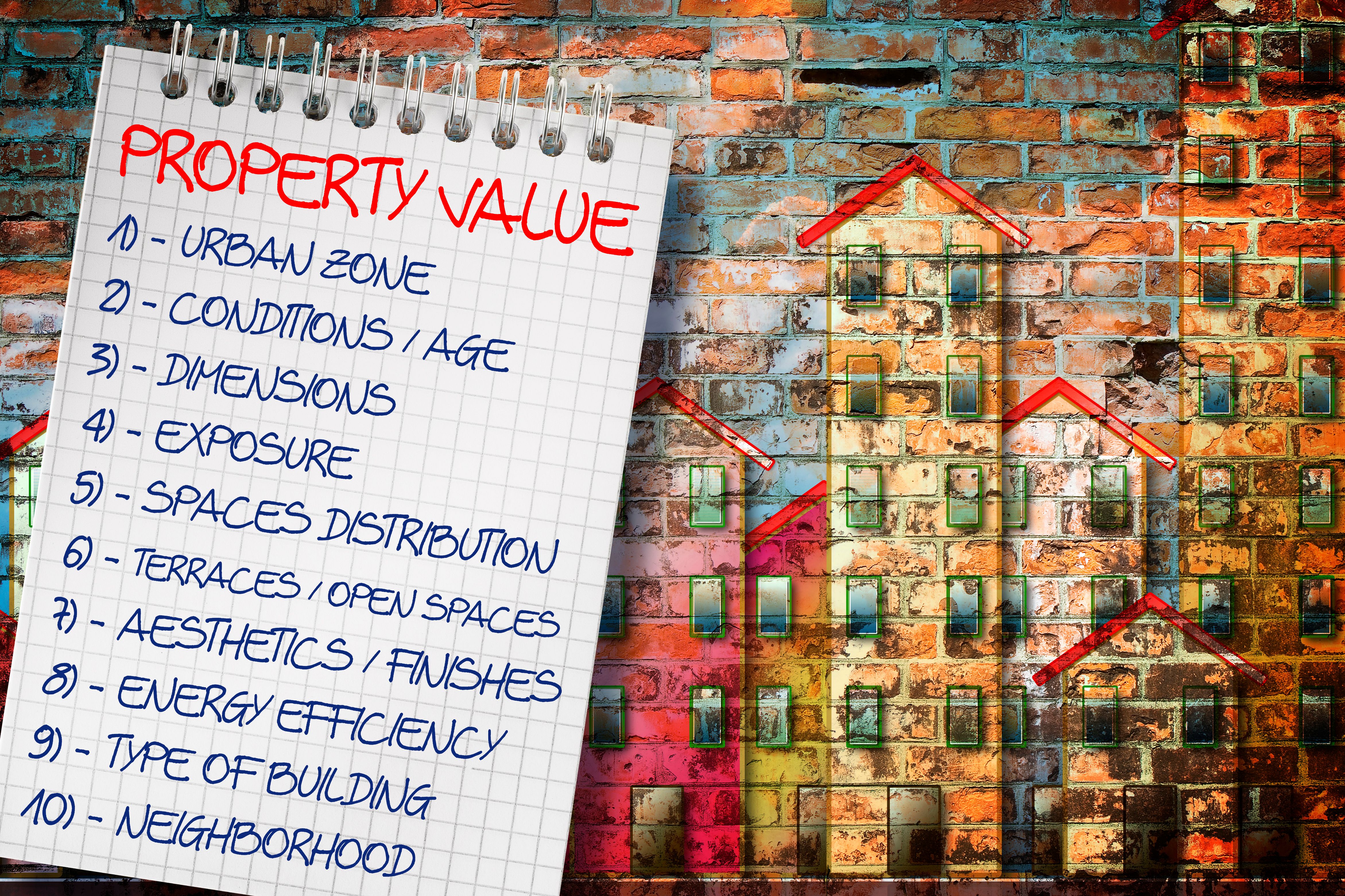Property Value of a Building - What determines a property's value and what factors affecting the market value of a home - concept image