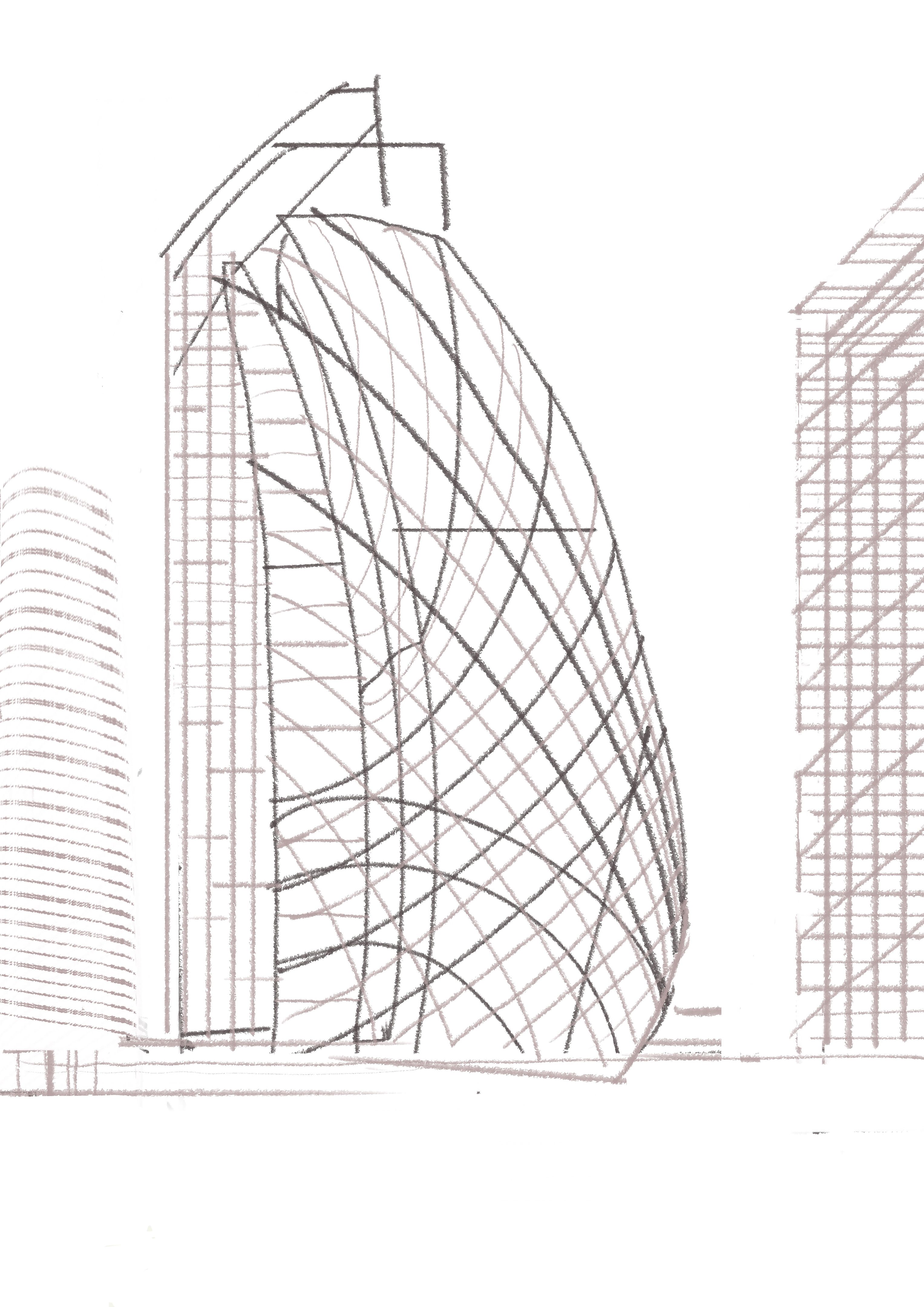 cg non-ai architectural wireframe sketch illustration