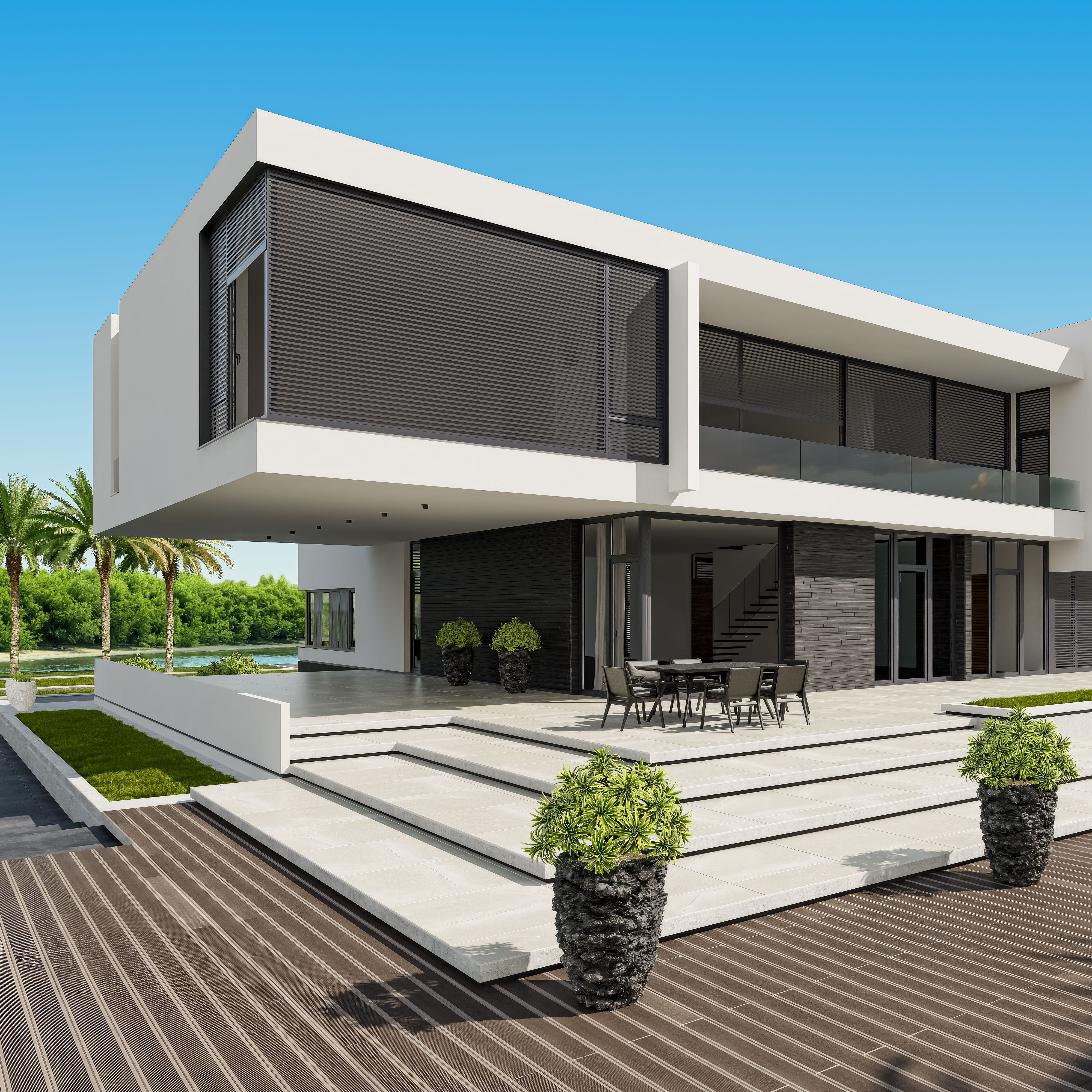 Futuristic Modern Villa with Large Front Yard and Contemporary Design
