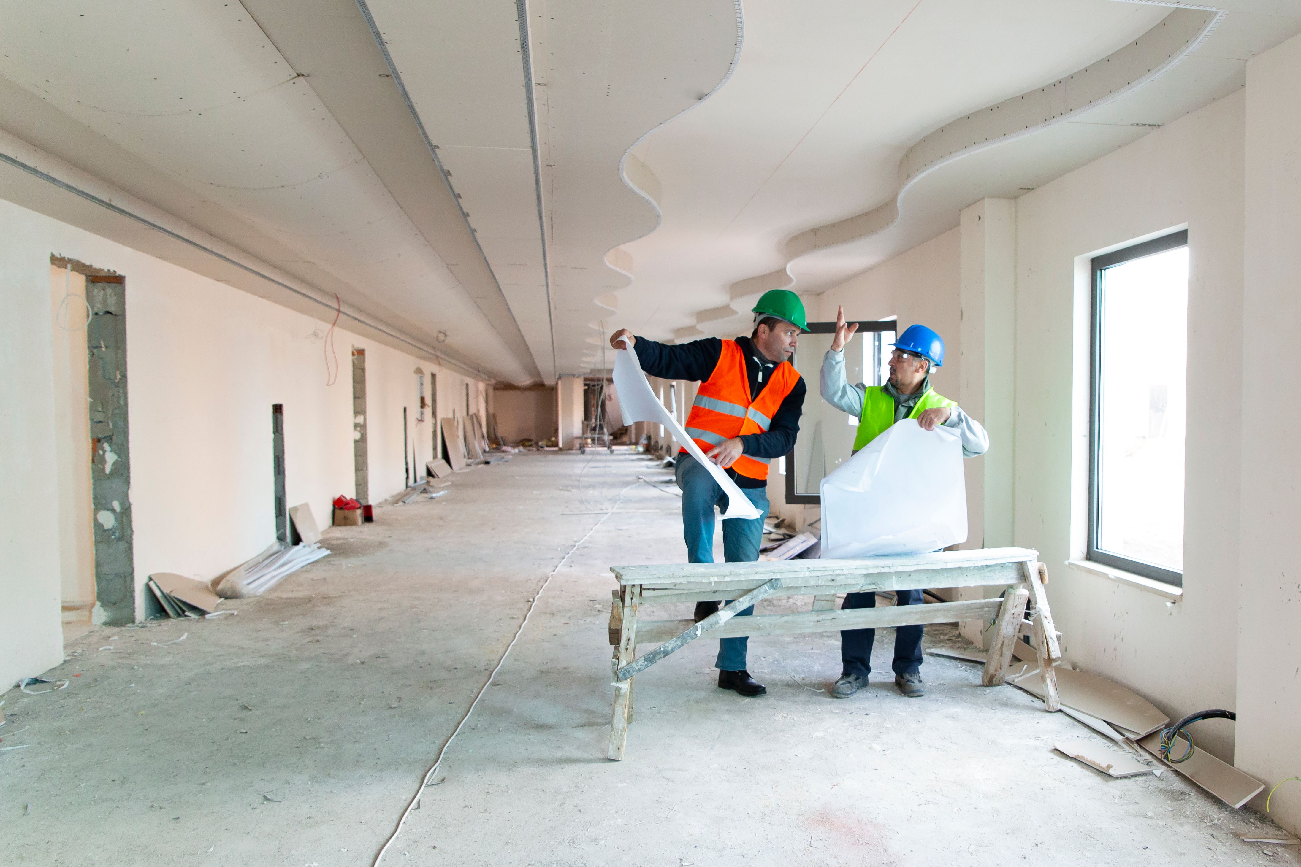 Construction worker, Making walls from gypsum plasterboard or drywall