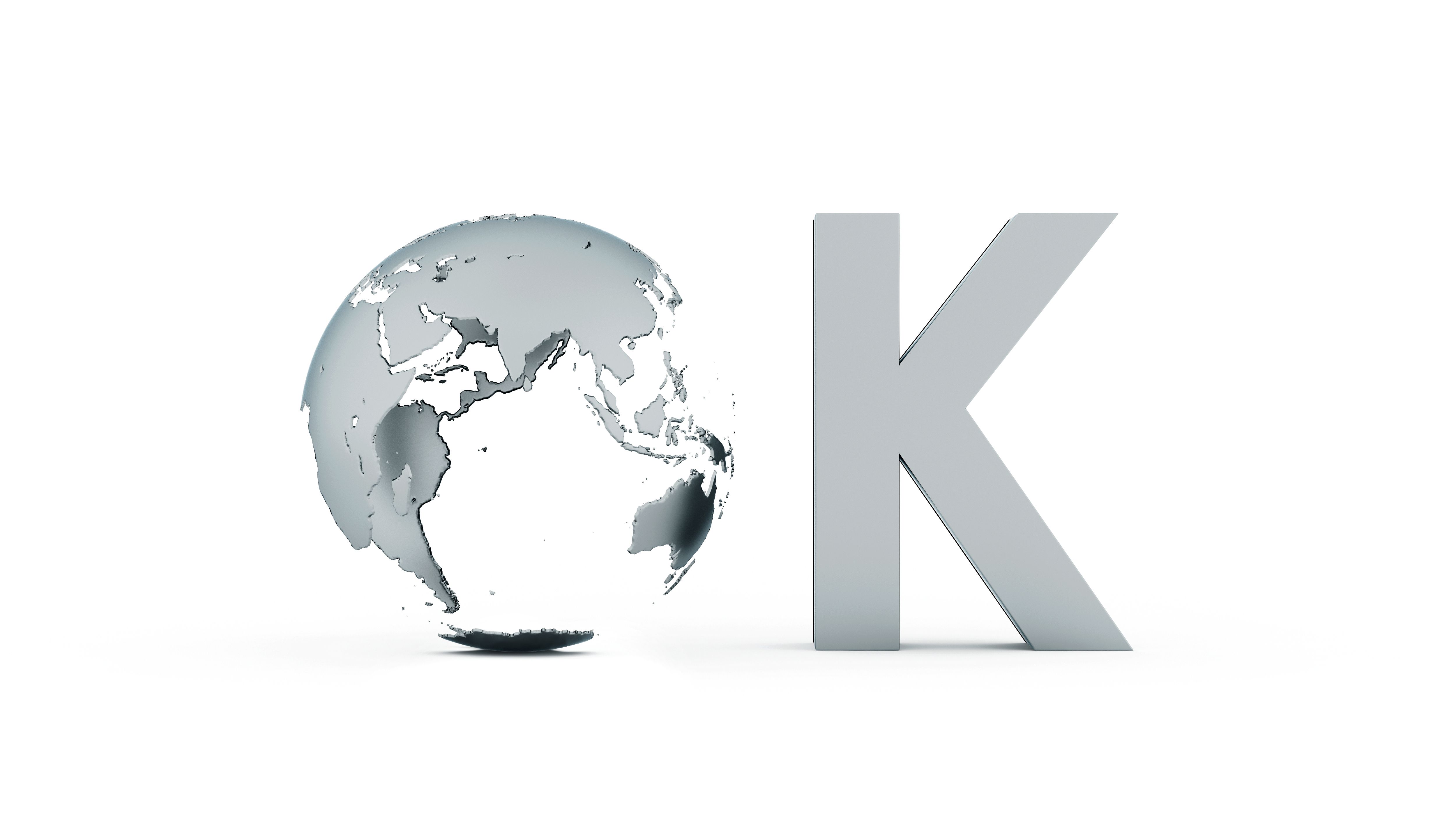 Ok word and symbol. Silver 3d globe with letter k on white background. communication Agreements and contracts with global business organizations.