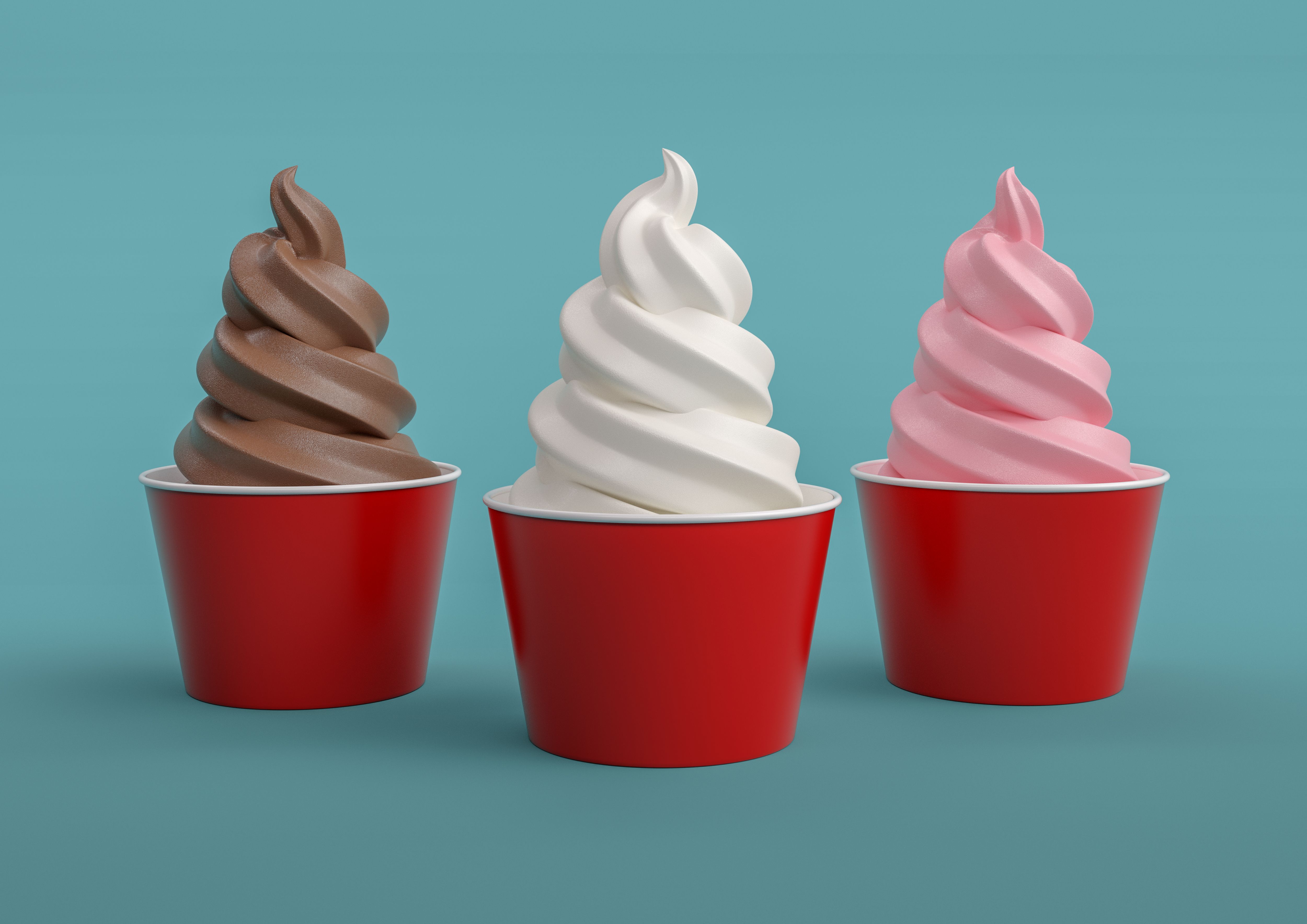 Soft Serve Ice Cream Cone Trio on Blue Soft Serve Ice Cream Cone Trio on Blue