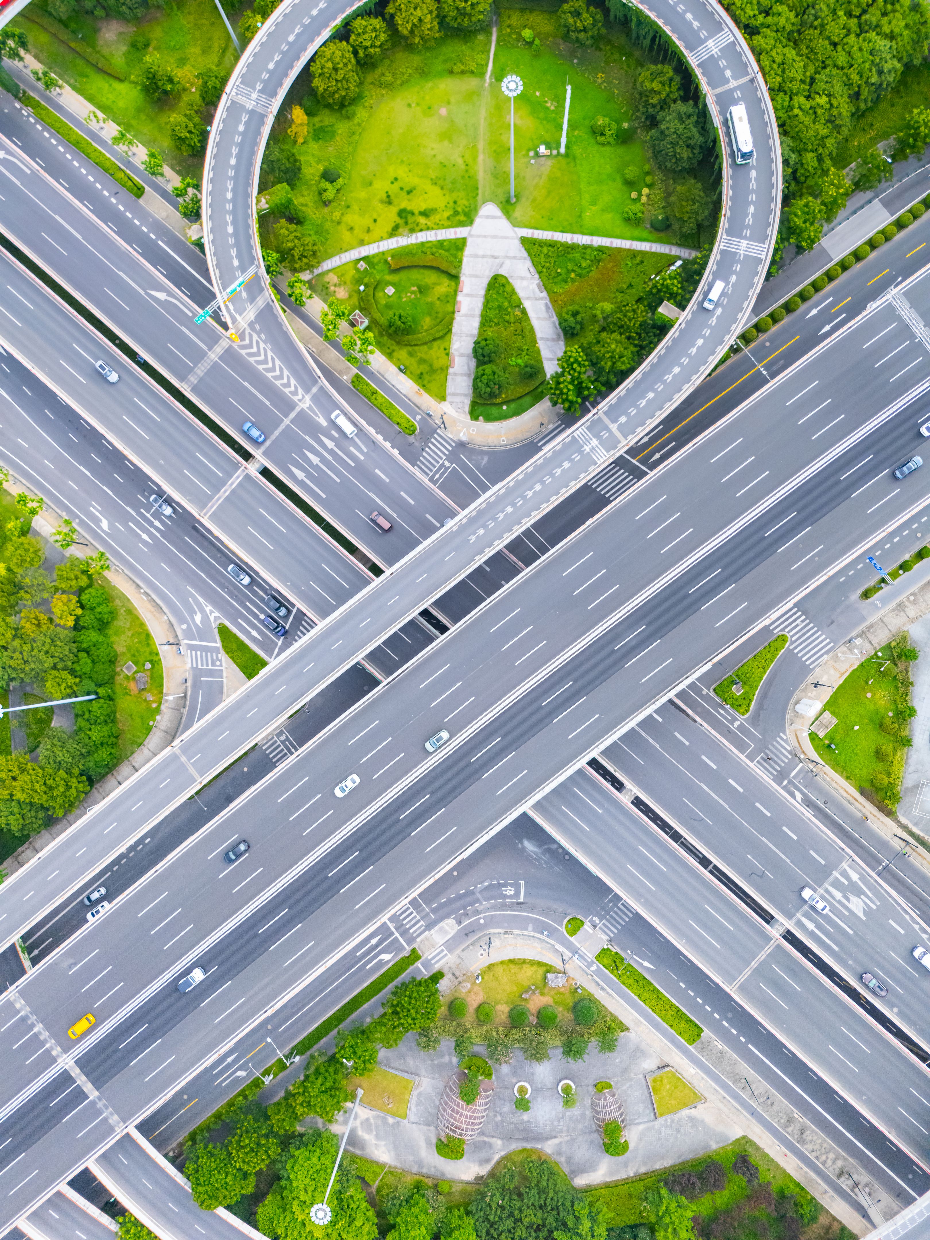 aerial view of Shanghai heavy traffic overpass.