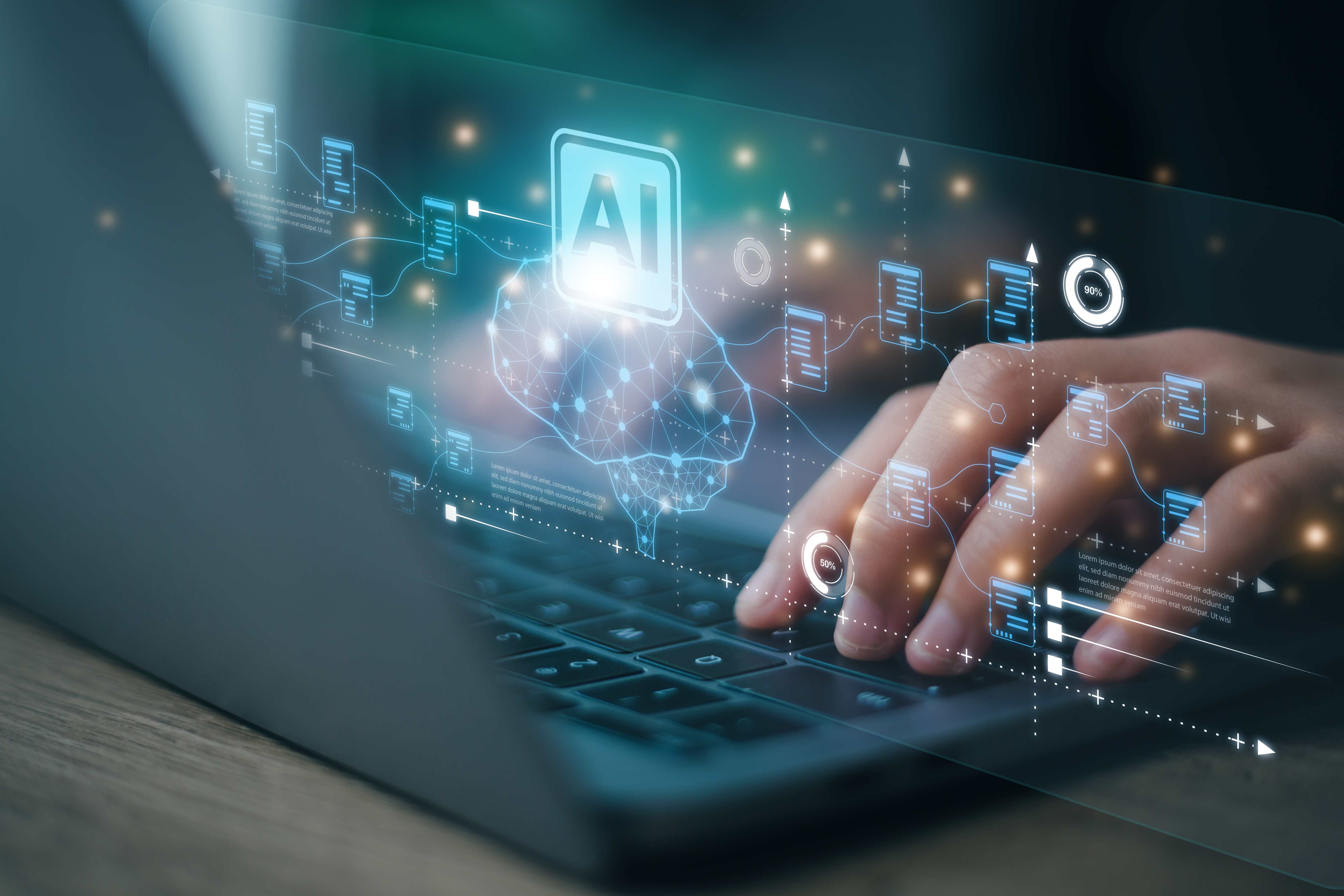 AI or Artificial intelligence concept. Businessman using computer use ai to help business and used in daily life, Digital Transformation, Internet of Things, Artificial intelligence brain, A.I., AI or Artificial intelligence concept. Businessman using computer use ai to help business and used in daily life, Digital Transformation, Internet of Things, Artificial intelligence brain, A.I.,