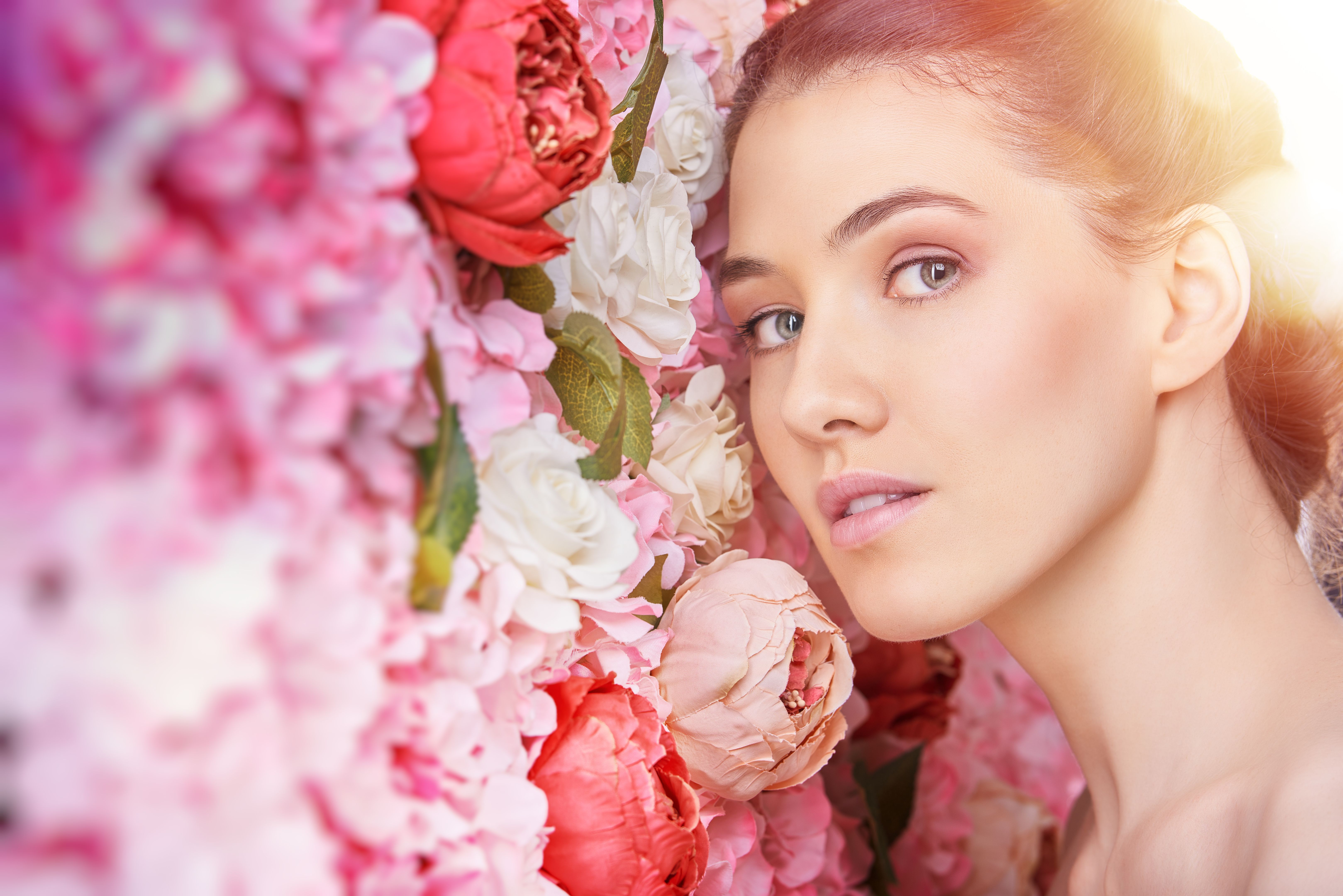 woman on a background of flowers