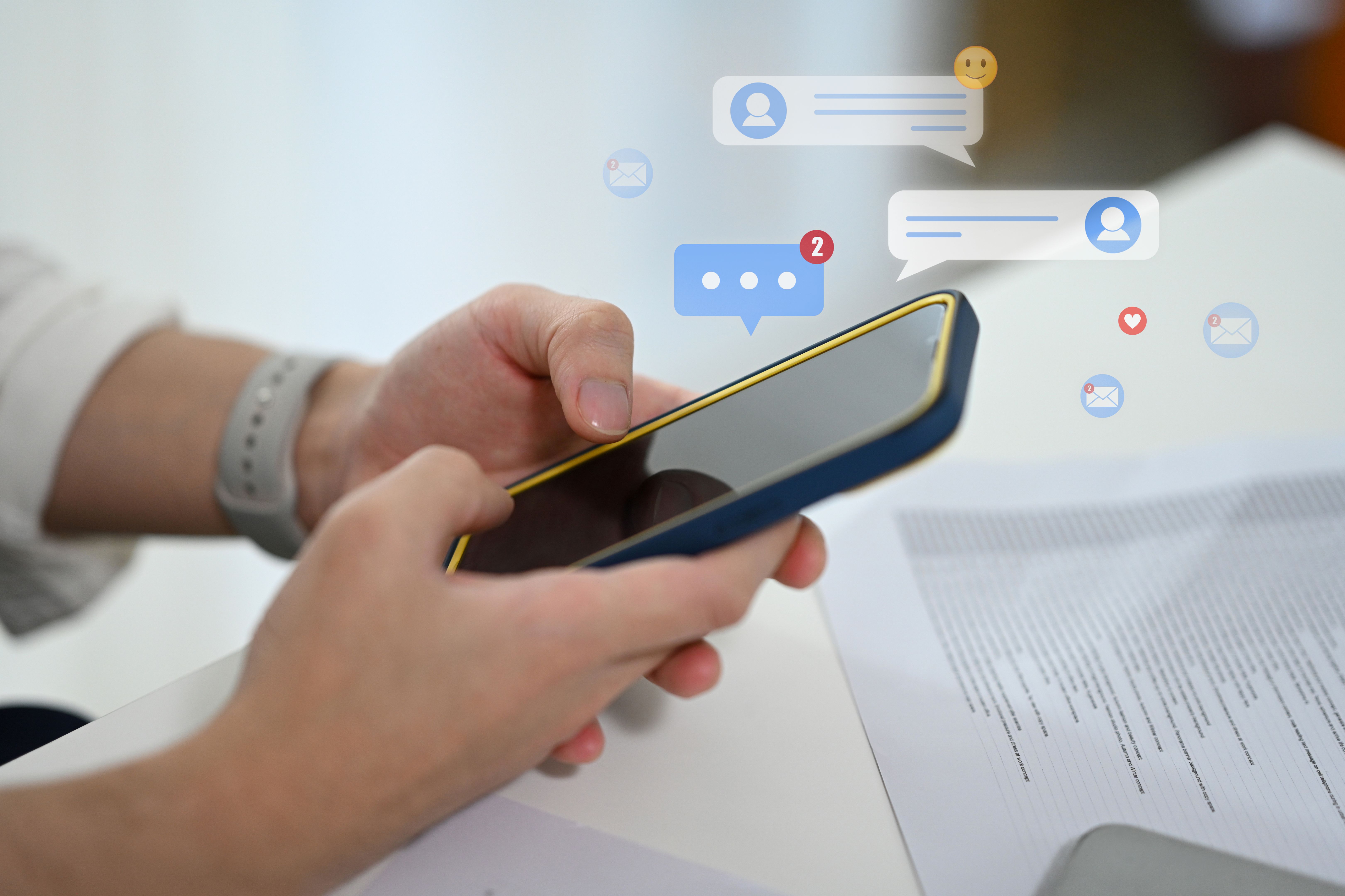 Close up of woman checking social media notifications on smartphone. Close up of woman checking social media notifications on smartphone.