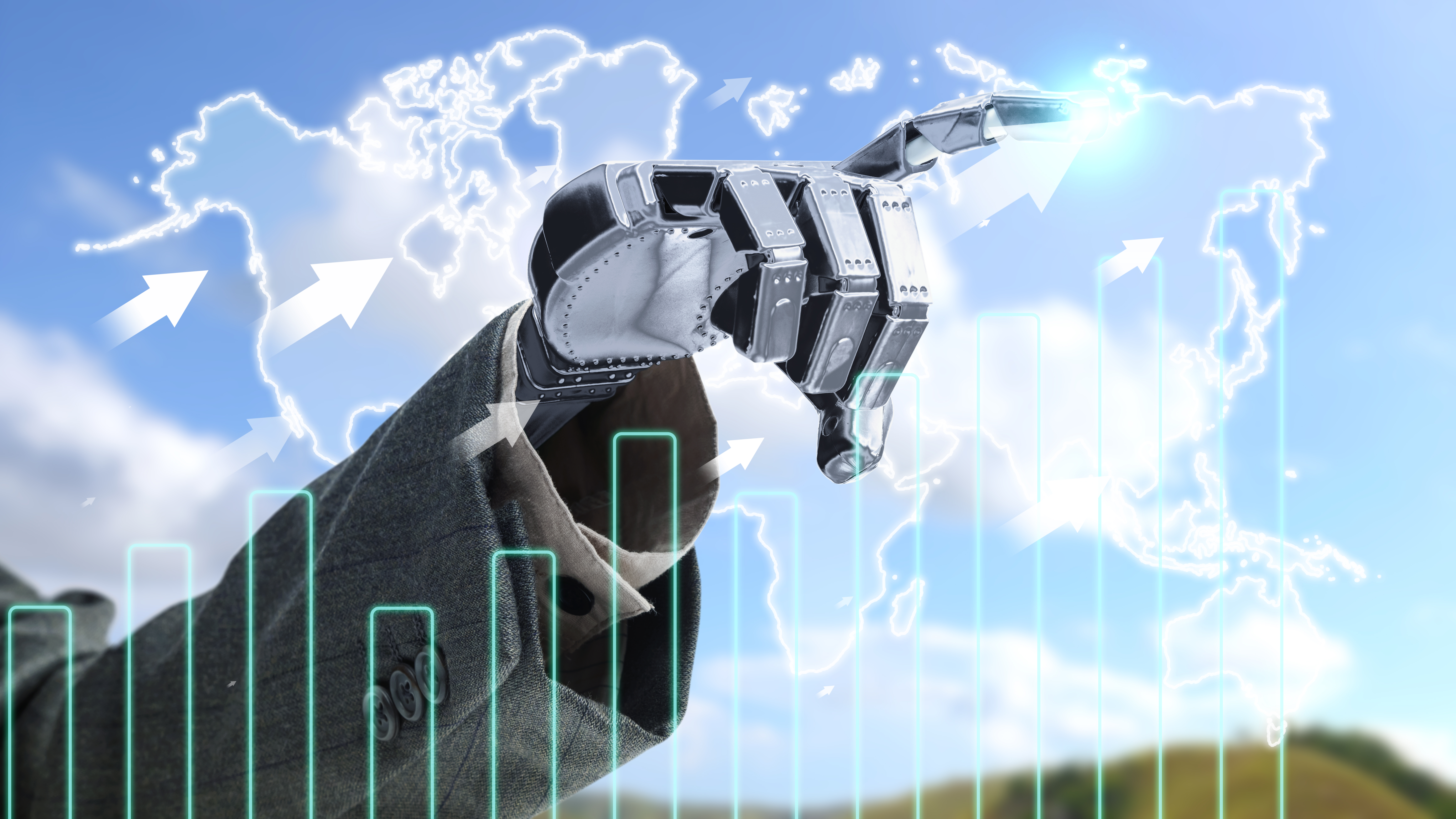 A robotic arm equipped with a sensor hovers over a bar graph displayed on a computer screen, symbolising the use of artificial intelligence in data analysis and internal auditing. A robotic arm equipped with a sensor hovers over a bar graph displayed on a computer screen, symbolising the use of artificial intelligence in data analysis and internal auditing.