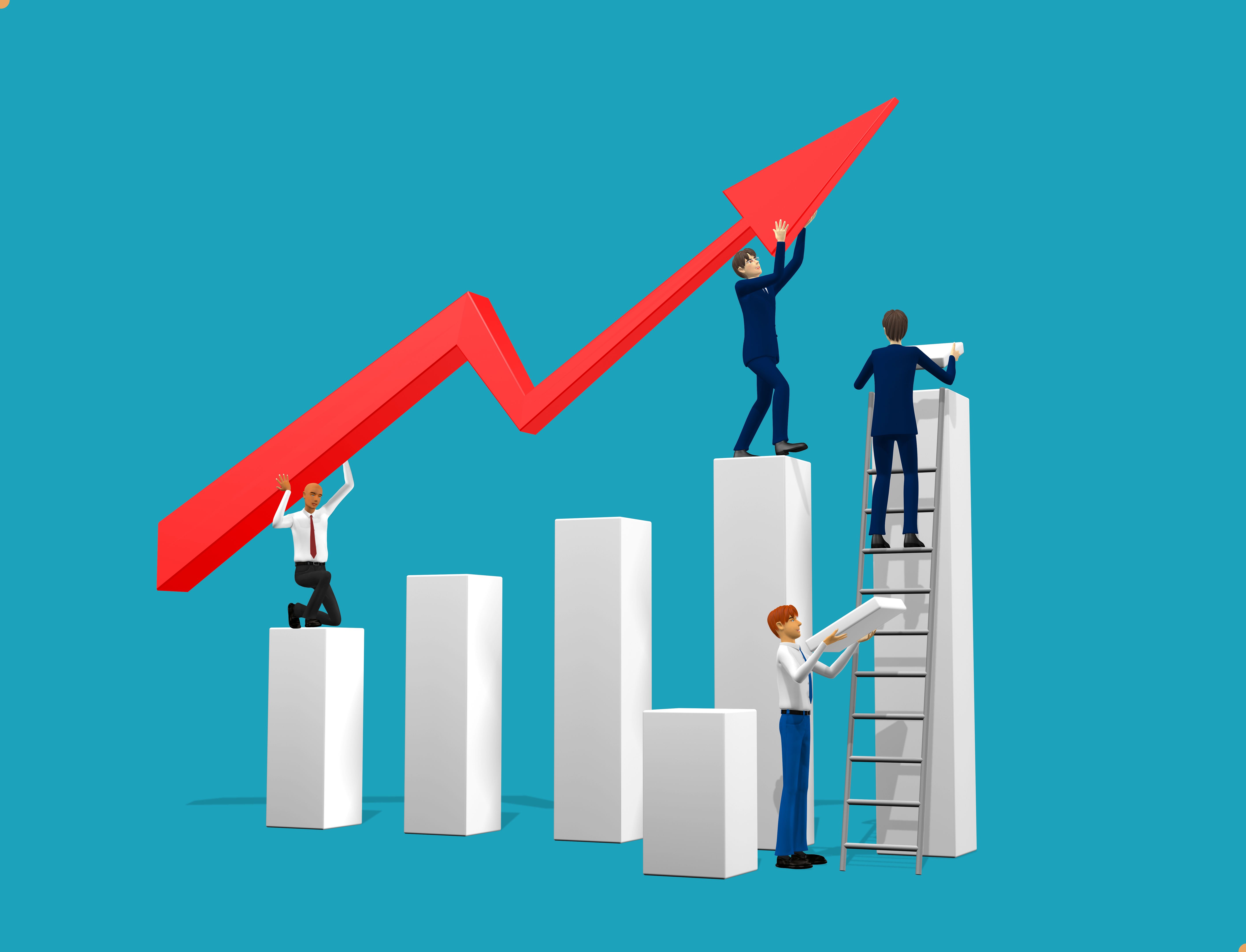 4 men took the red arrow on the white stripes from the power of unity.3d render