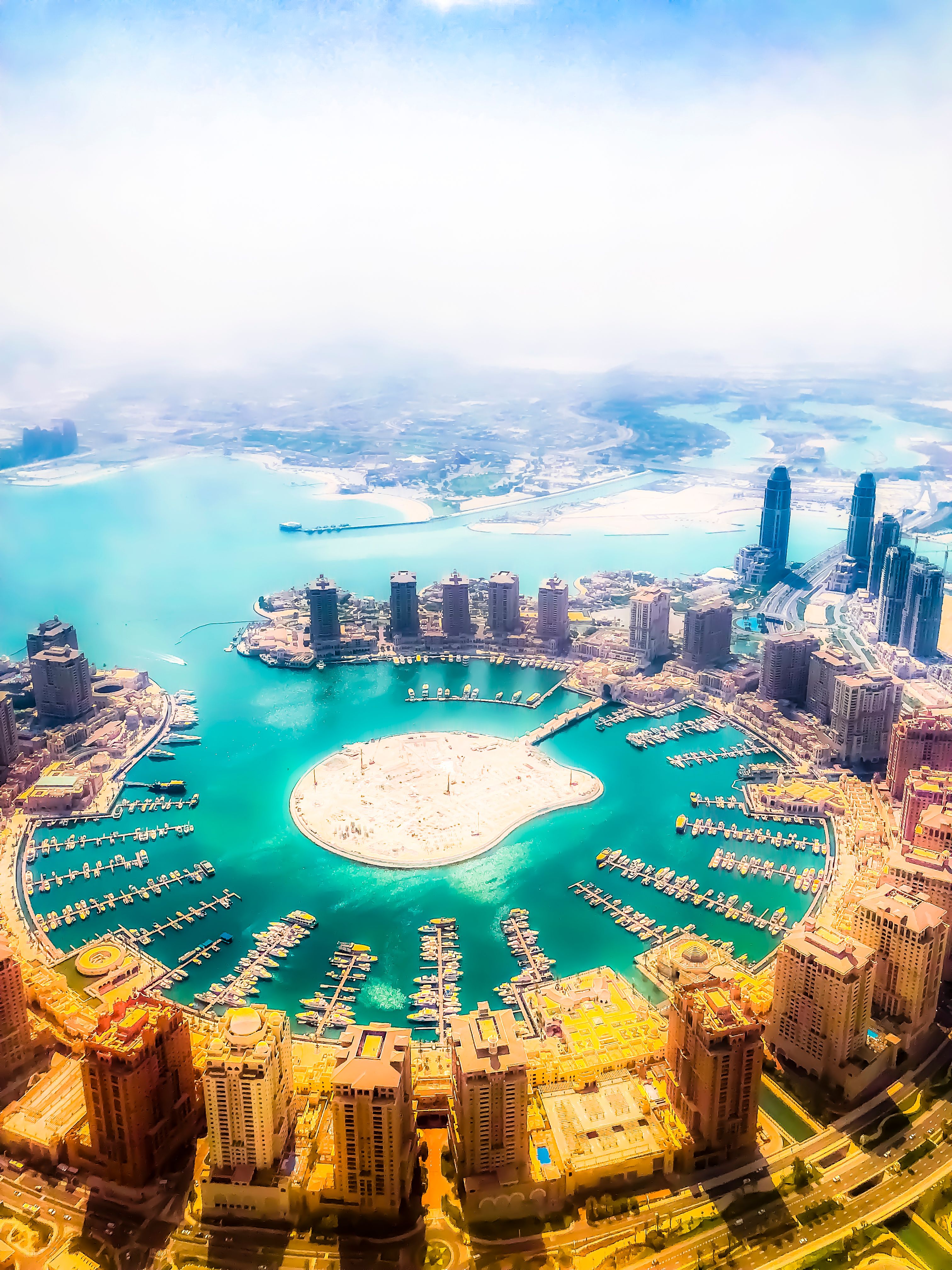 Doha city and the Pearl, aerial view - Qatar