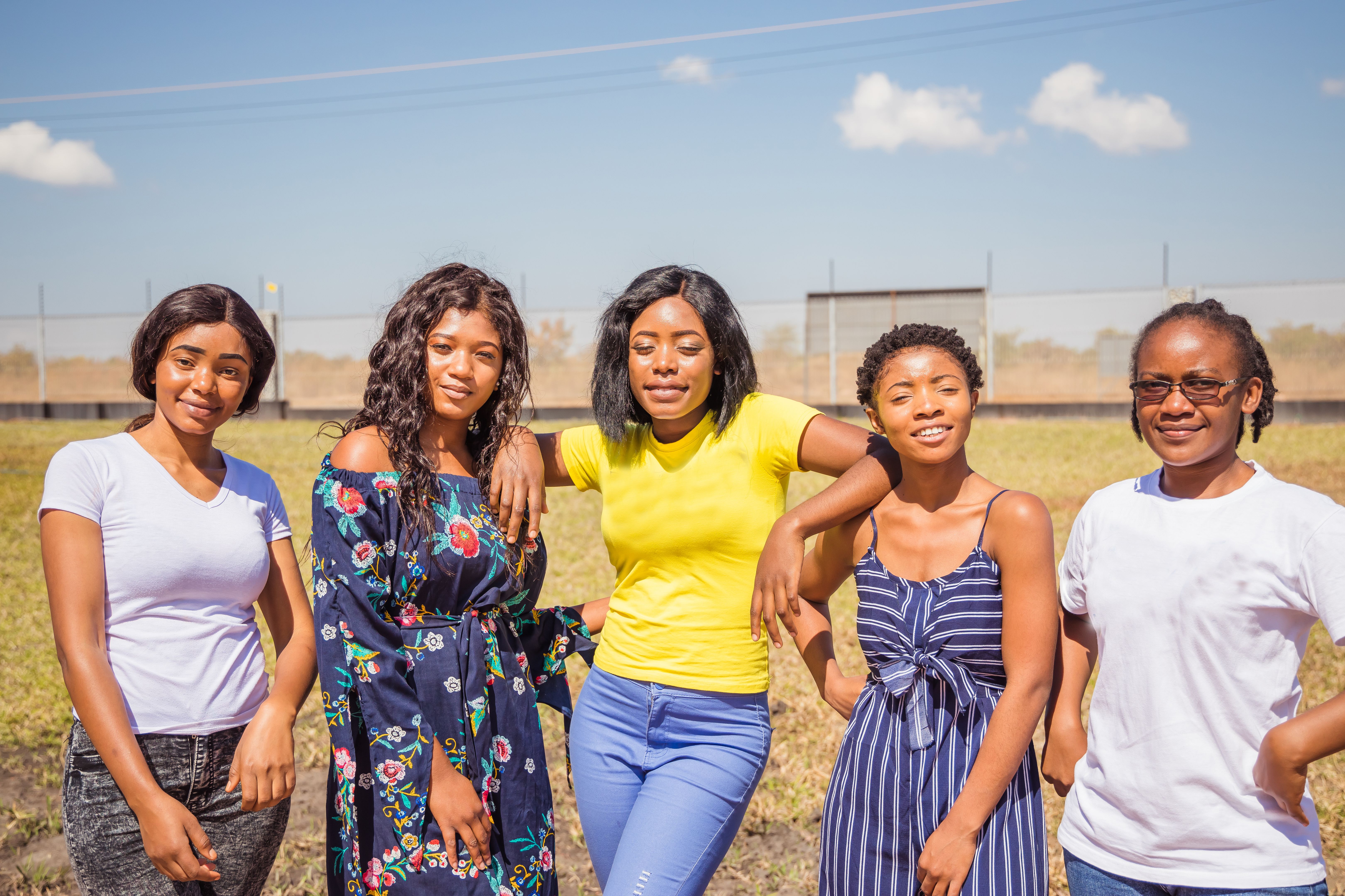 Group Portrait of African / Zambian Girls Smiling at the Camera Stock Photo
