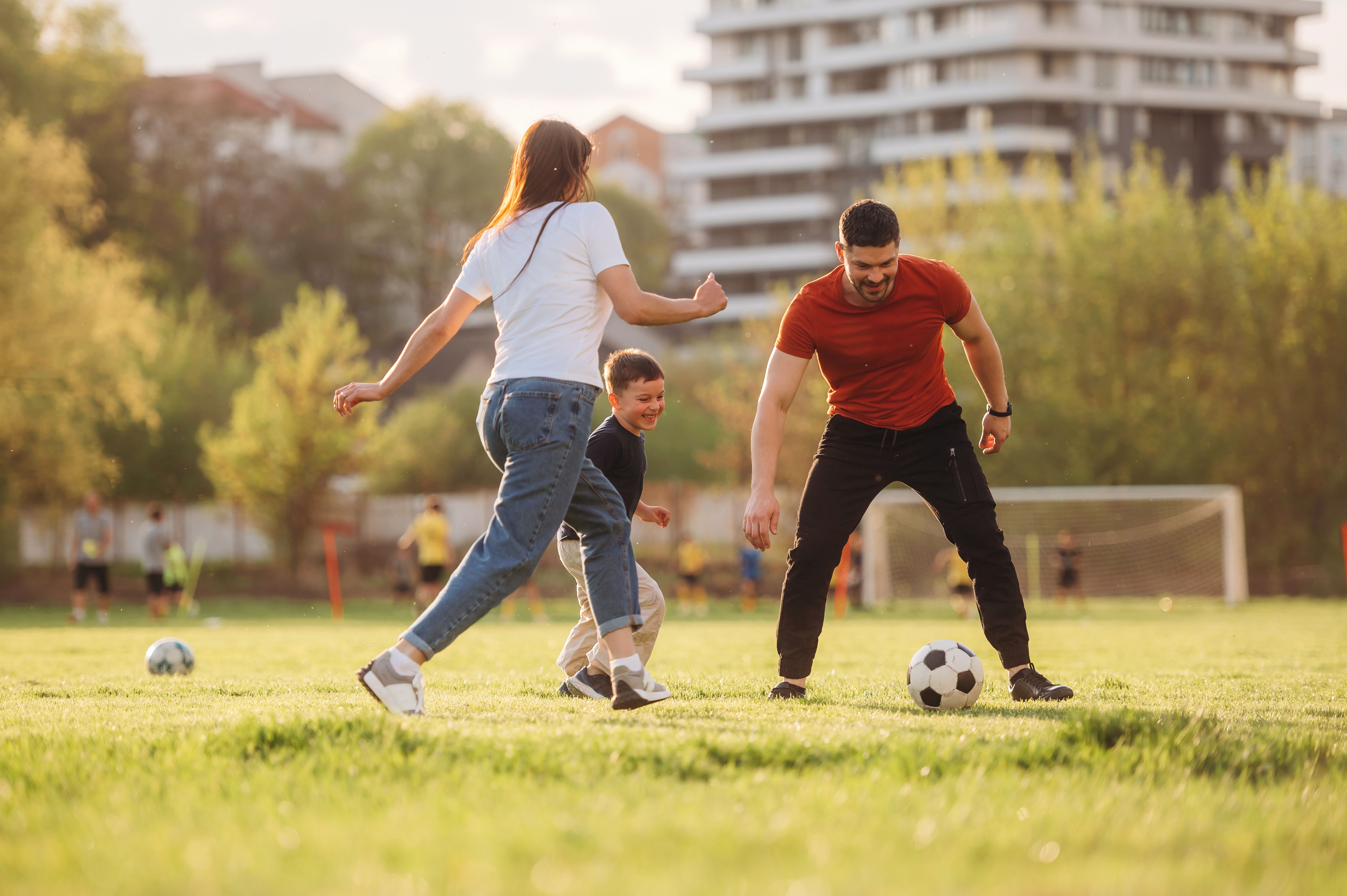 family playing lawn