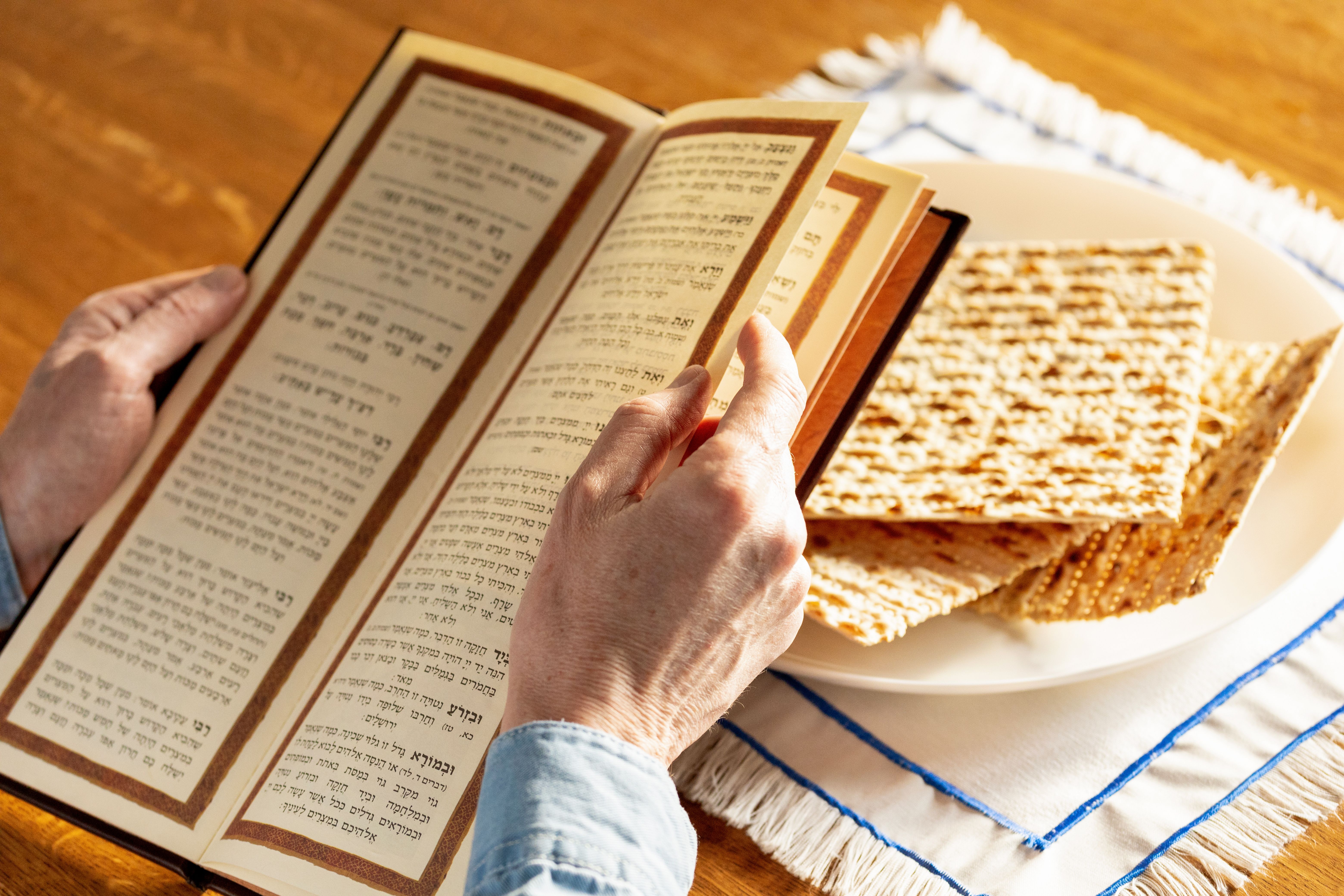 A man celebrates the Jewish holiday of Passover