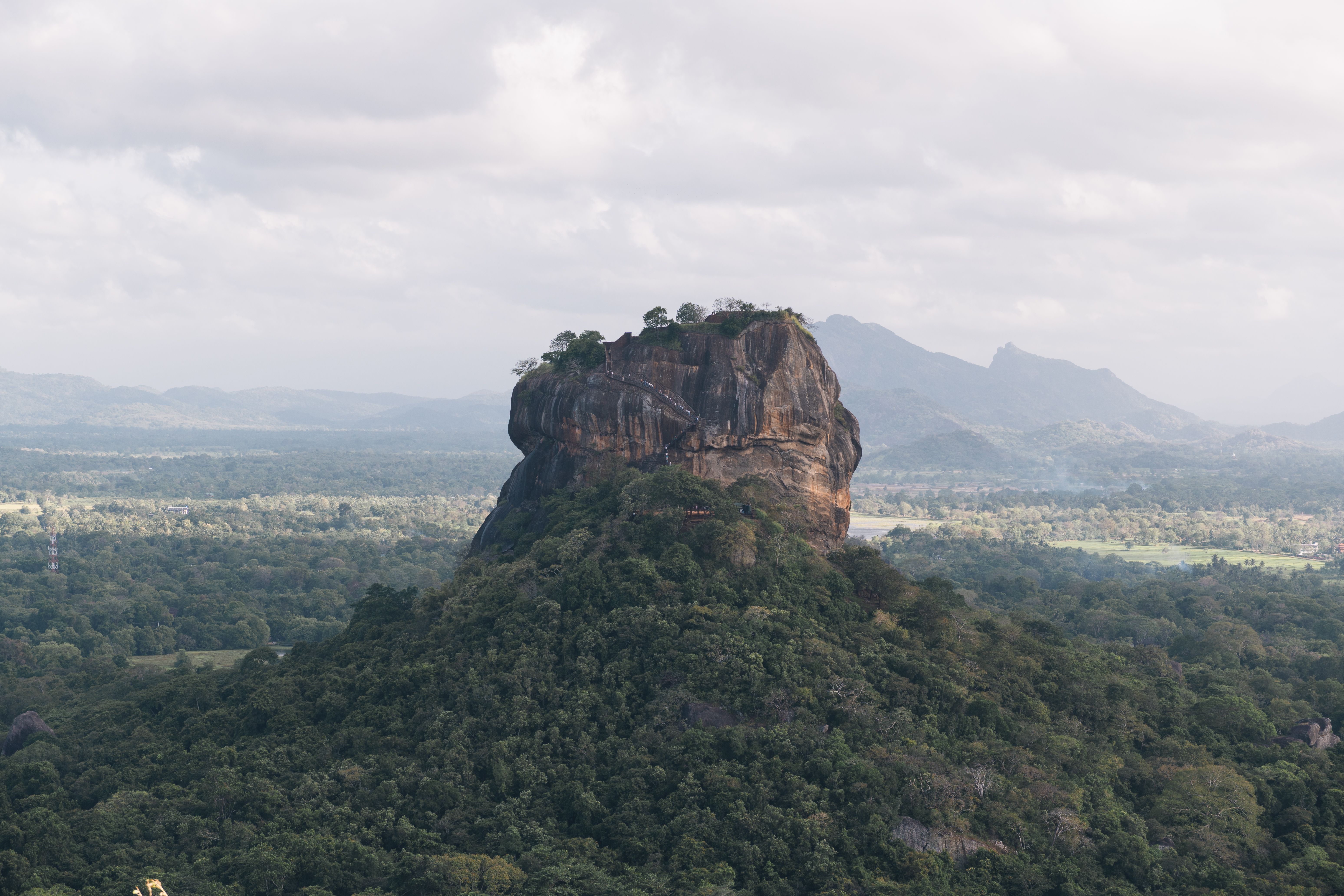 Sigiriya rock fortress dominating the jungle landscape in Sri Lanka